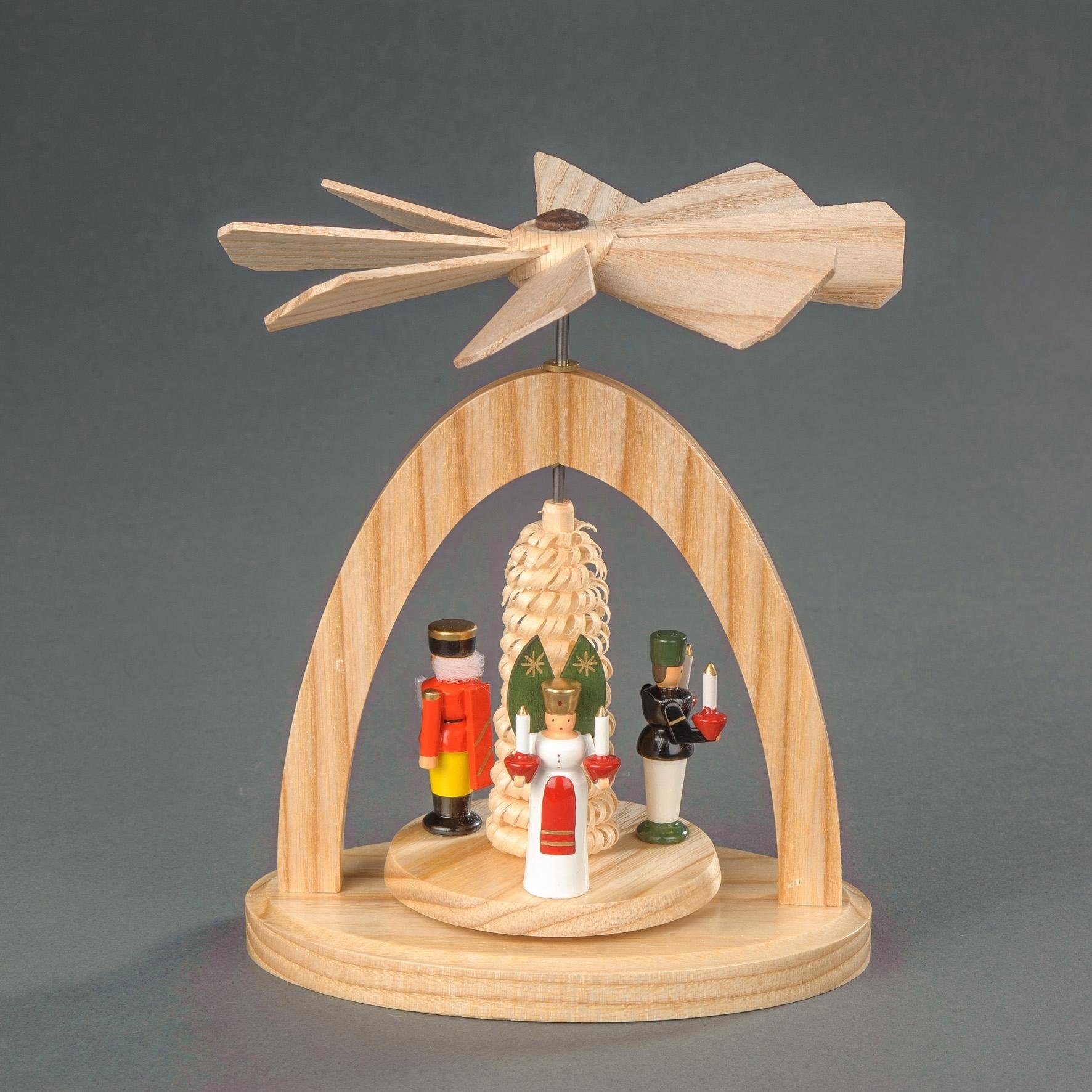 Image of Albin Preissler Weihnachtspyramide "Wärmespiel mit Engel, Bergmann und Nussknacker" Handwerkskunst aus dem Erzgebirge