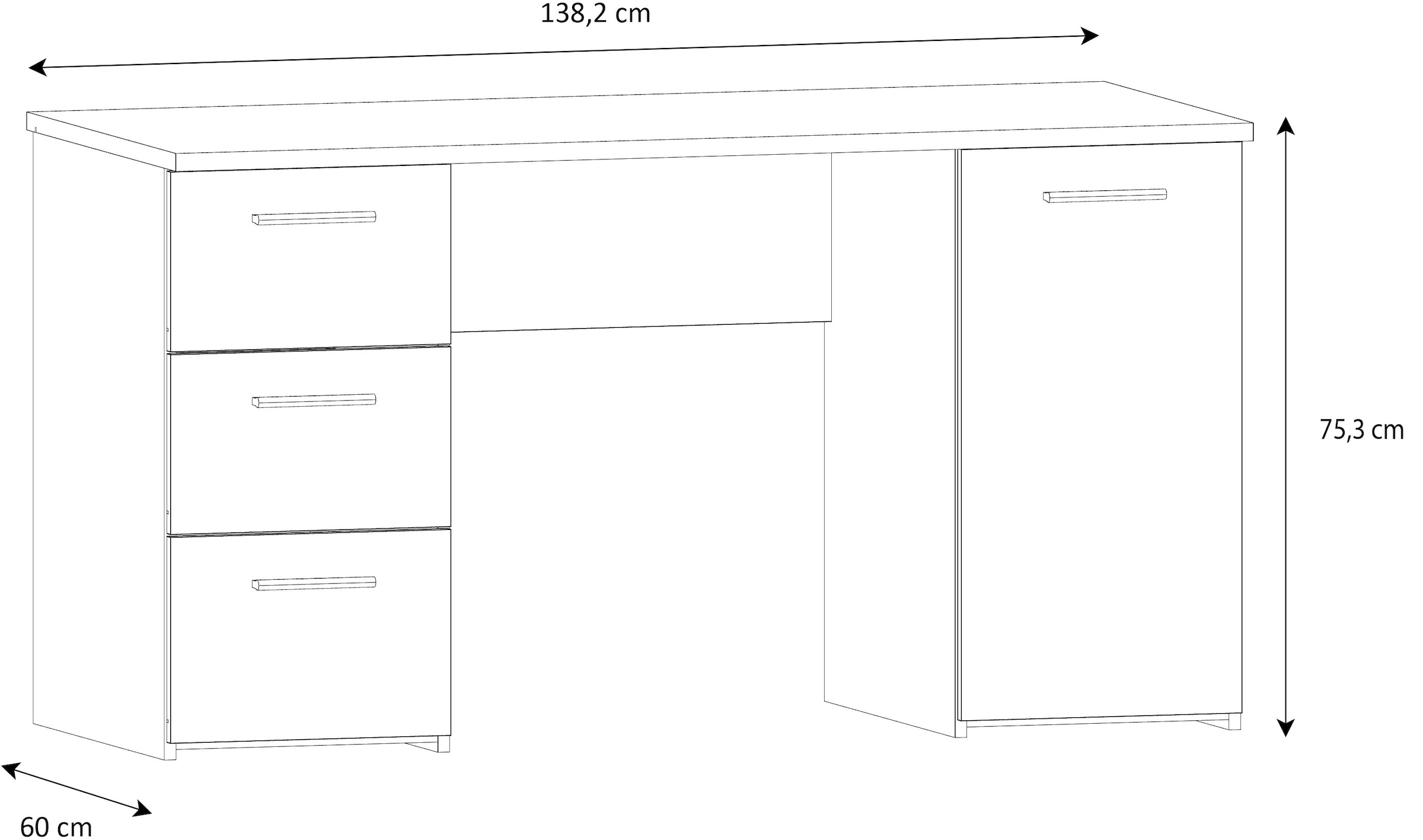 FORTE Schreibtisch »Neuss« mit 3 Schubladen & 1 Tür, funktional, Breite 138 cm