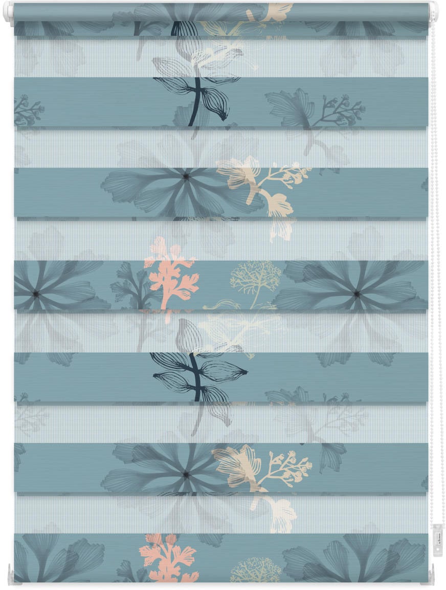 LICHTBLICK ORIGINAL Doppelrollo »Duo Rollo Klemmfix, ohne Bohren, blickdicht, Aqua Floral - Blau«, halbtransparent, freihängend, Verdunkelung, energiesparend, Basic, monochrom, gewebt, Dim Out, verschiedene Grössen, Breite 145 cm, Thermo