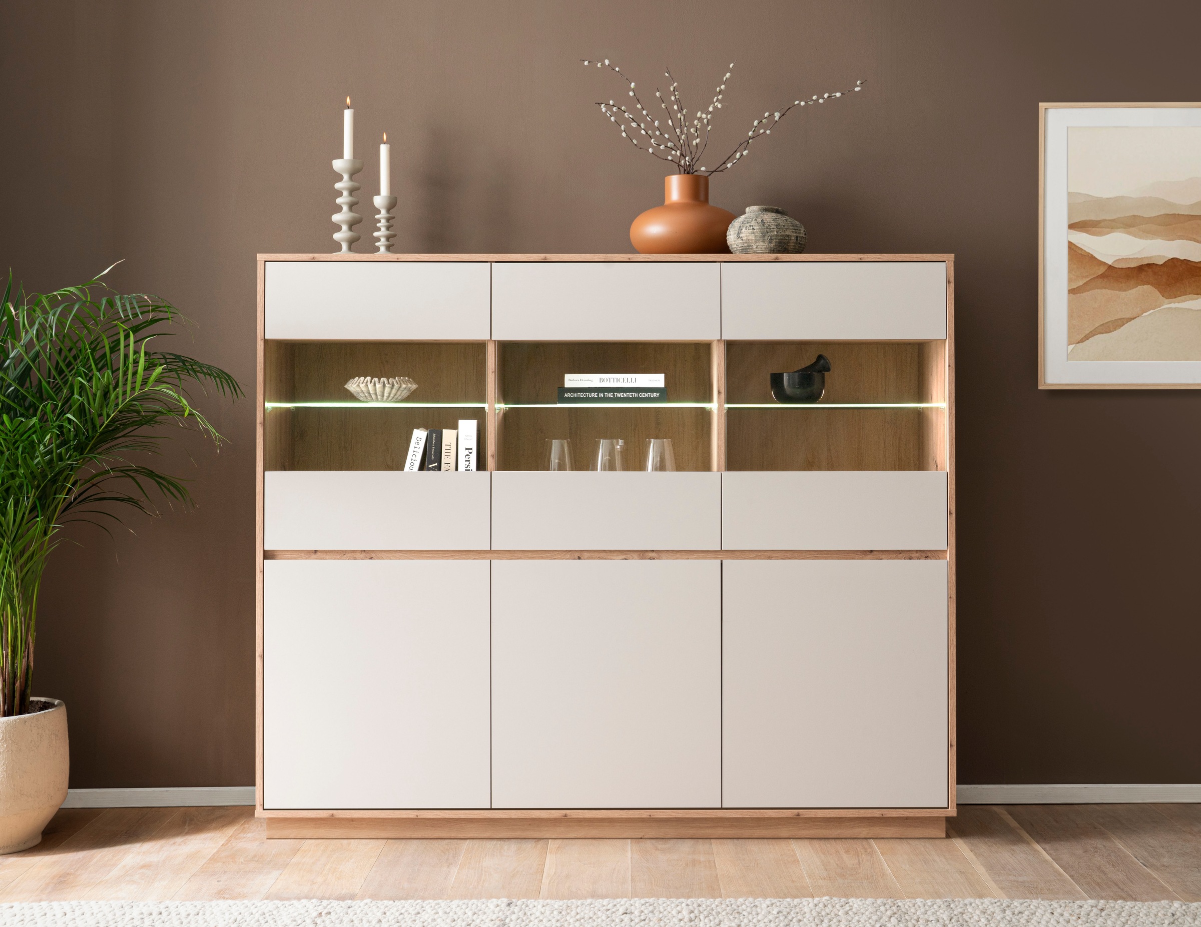 Image of Home affaire Highboard "Sonora, moderner Schrank, Stauraumelement in Eiche Artisan, Kommode" filigrane Rahmenoptik, ausreichend Stauraum, vielseitig einsetzbar