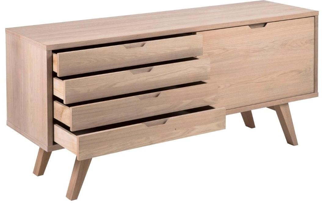AC Design Buffet »A-Line« Sideboard, weiss pigmentierte Eiche, 1 Tür, 4 Schubladen, Breite 160 cm