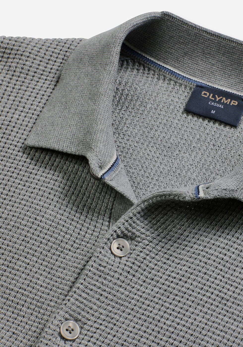 OLYMP Polokragenpullover »Waffle Structure Pullover« strukturiert, unifarben, regular fit, Strick