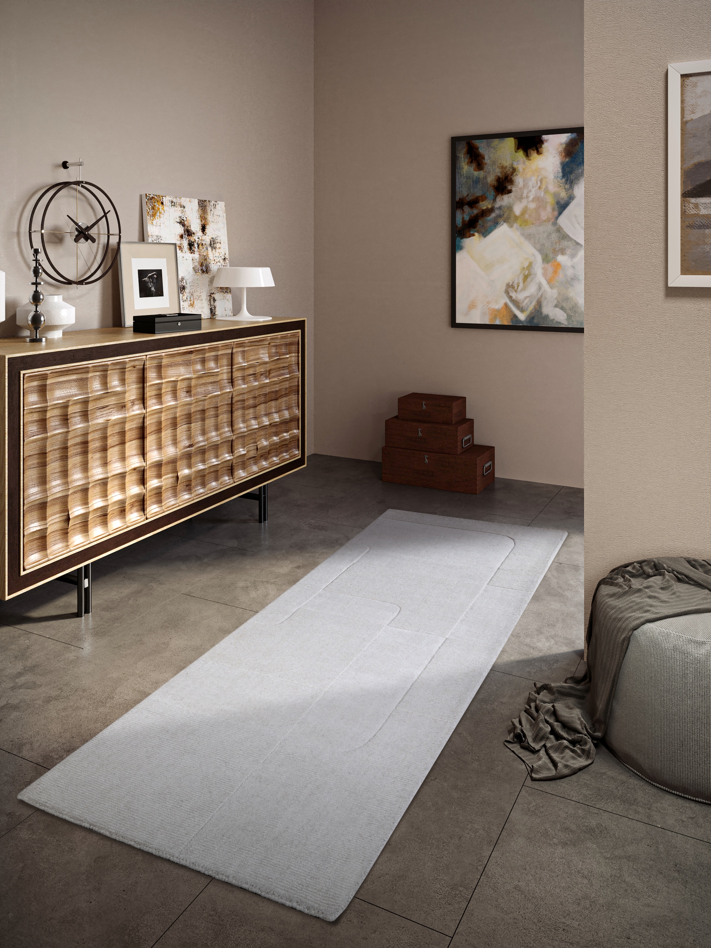 Villeroy & Boch Wollteppich »Charlotte«, rechteckig, 10 mm Höhe, Läufer, Handgewebt, Wolle, Natur, Läufer, Wohnzimmer, Geometrie
