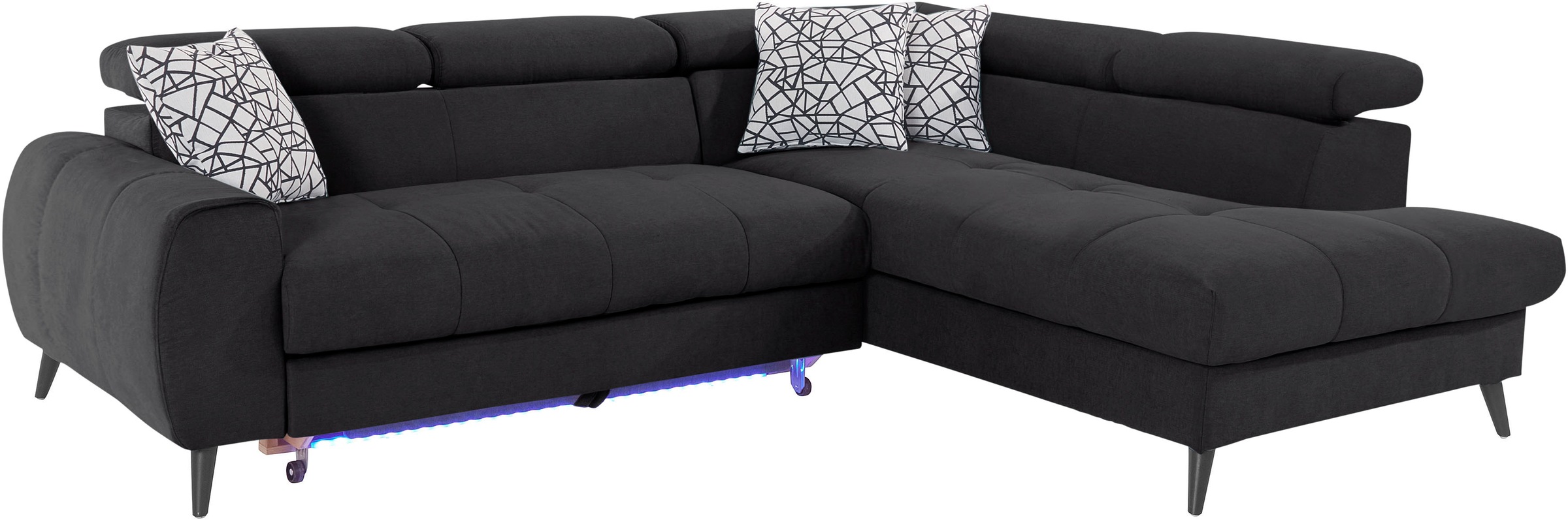 COTTA Ecksofa »Mia L-Form mit 3 Zierkissen«, wahlweise mit Bettfunktion, Bettkasten, Beleuchtung & Wireless-Charger