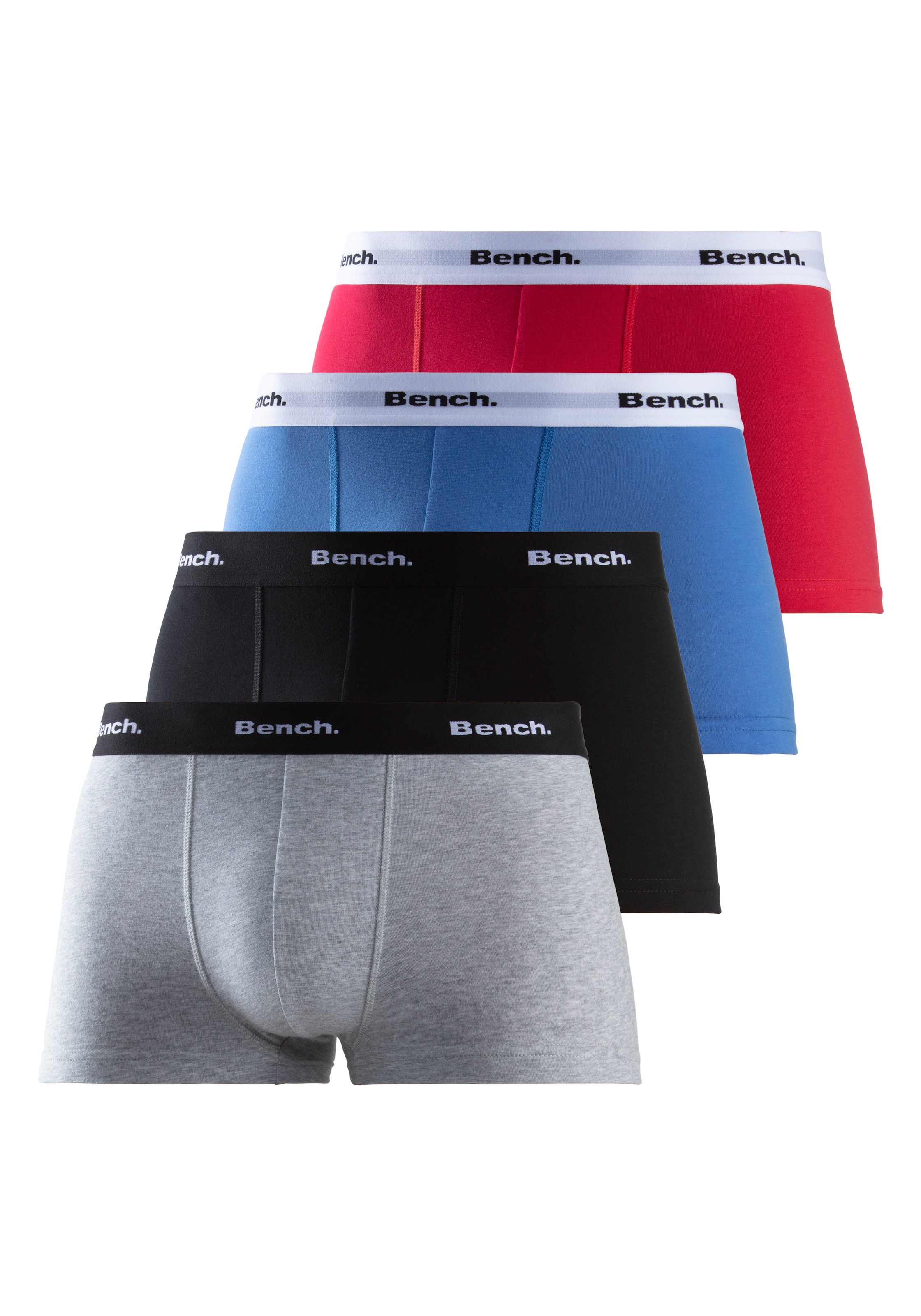 Bench. Boxershorts, (Packung, 4 St.), in Hipster-Form mit kontrastfarbenem Bund