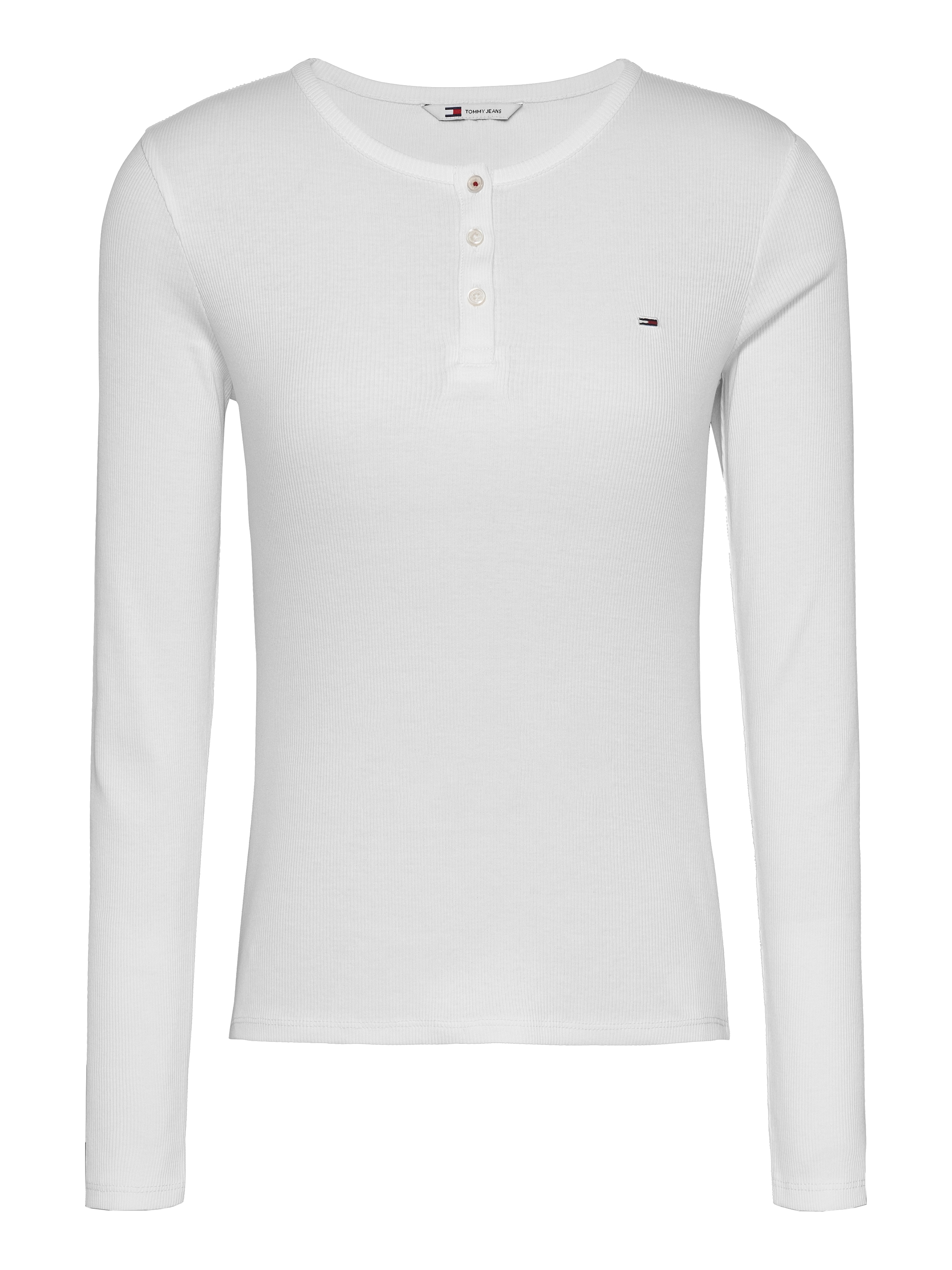 Tommy Jeans Curve Langarmshirt »TJW SLIM BUTTON RIB«, in Grossen Grössen, Rippoptik, mit Loogstickerei