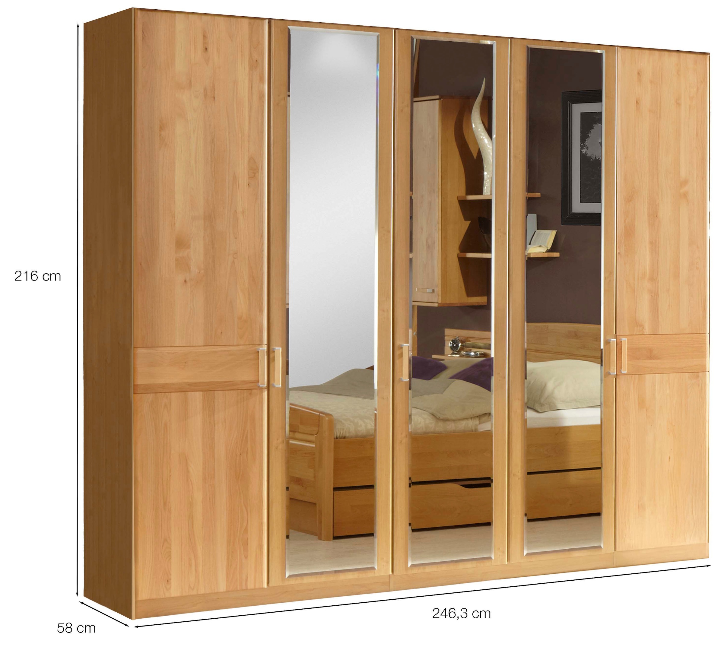 WIEMANN Armoires à vêtements »Lausanne, Drehtürenschrank, Schrank, Wäscheschrank, Erle teilmassiv« 2 largeurs, 2 hauteurs 216/236 cm sélectionnables, FABRIQUÉ EN ALLEMAGNE,  Façade en bois massif d'aulne, qualité durable, avec amortisseur de porte