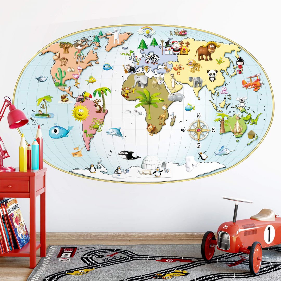 Wall-Art Wandtattoo »3D Kinder günstig Weltkarte St.) (1 Lernhilfe«, kaufen