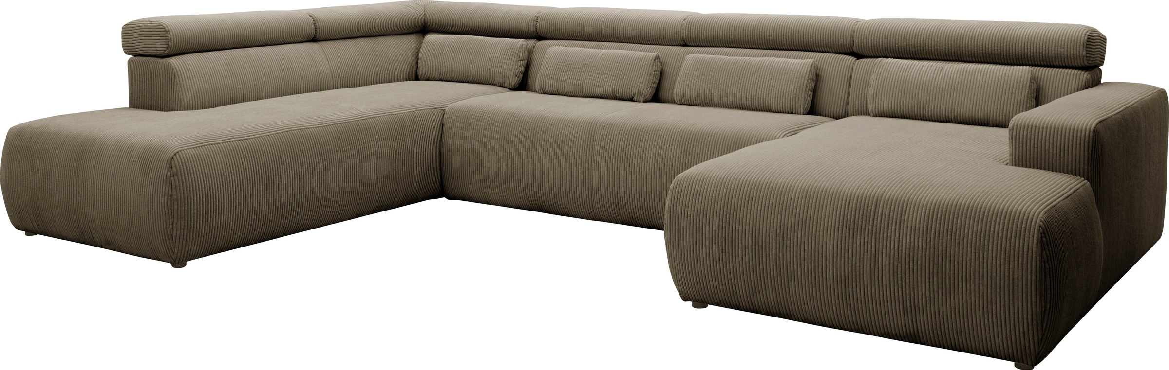 DOMO collection Wohnlandschaft »Brandon viele Bezugsarten, auch in Cord und Leder, incl. Nierenkissen«, mit Kopfteilverstellung, wahlweise Sitztiefenverstellung, U-Form