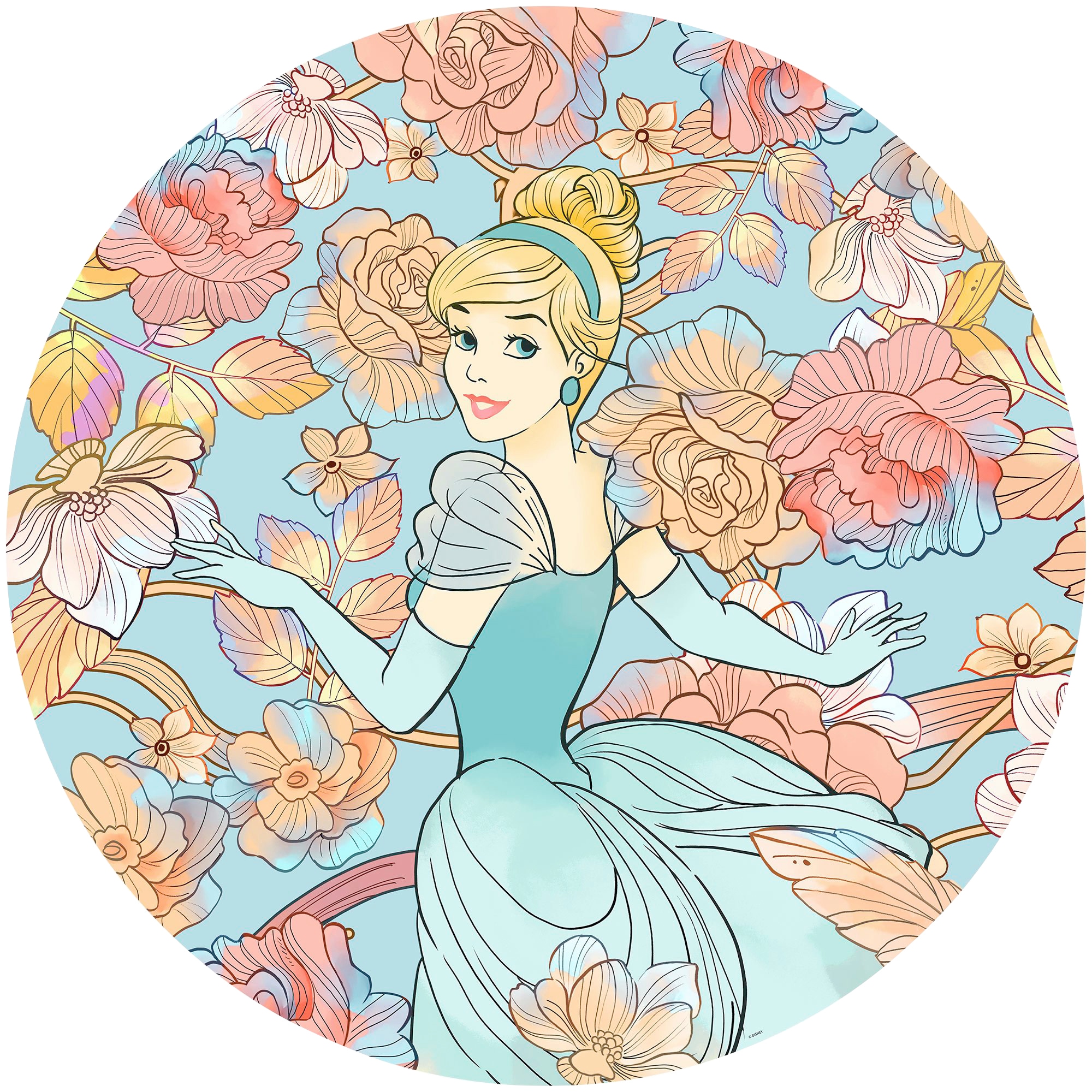 Image of Komar Vliestapete "Vlies selbstklebend - Cinderella Pastel Dreams - Grösse 125 x 125 cm" bedruckt glatt Kinderzimmer