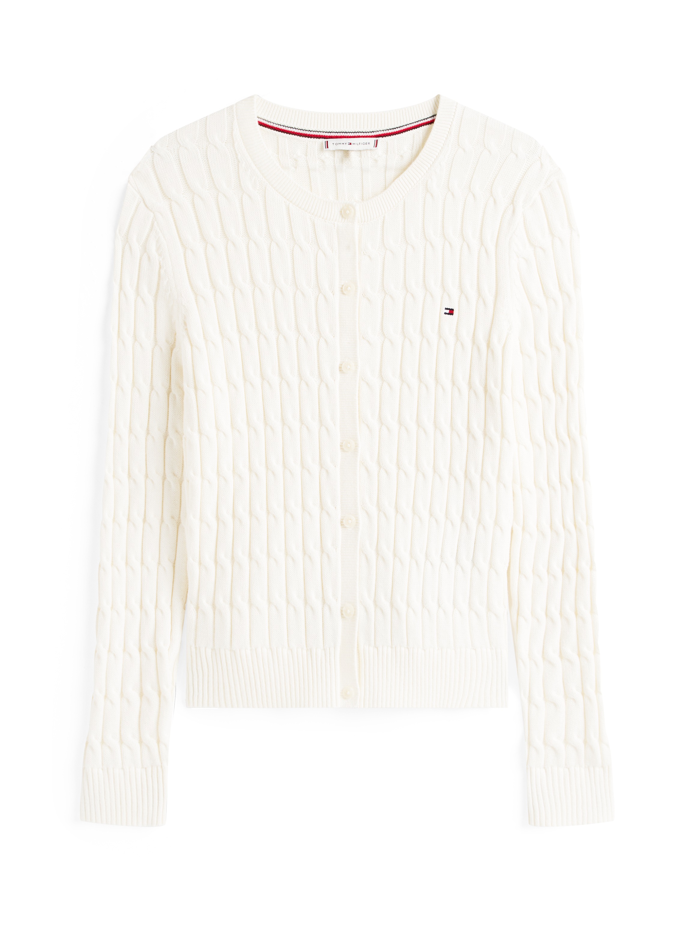 Tommy Hilfiger Strickjacke »CO CABLE MID GG C-NK LS CARDI«, mit Zopfmuster