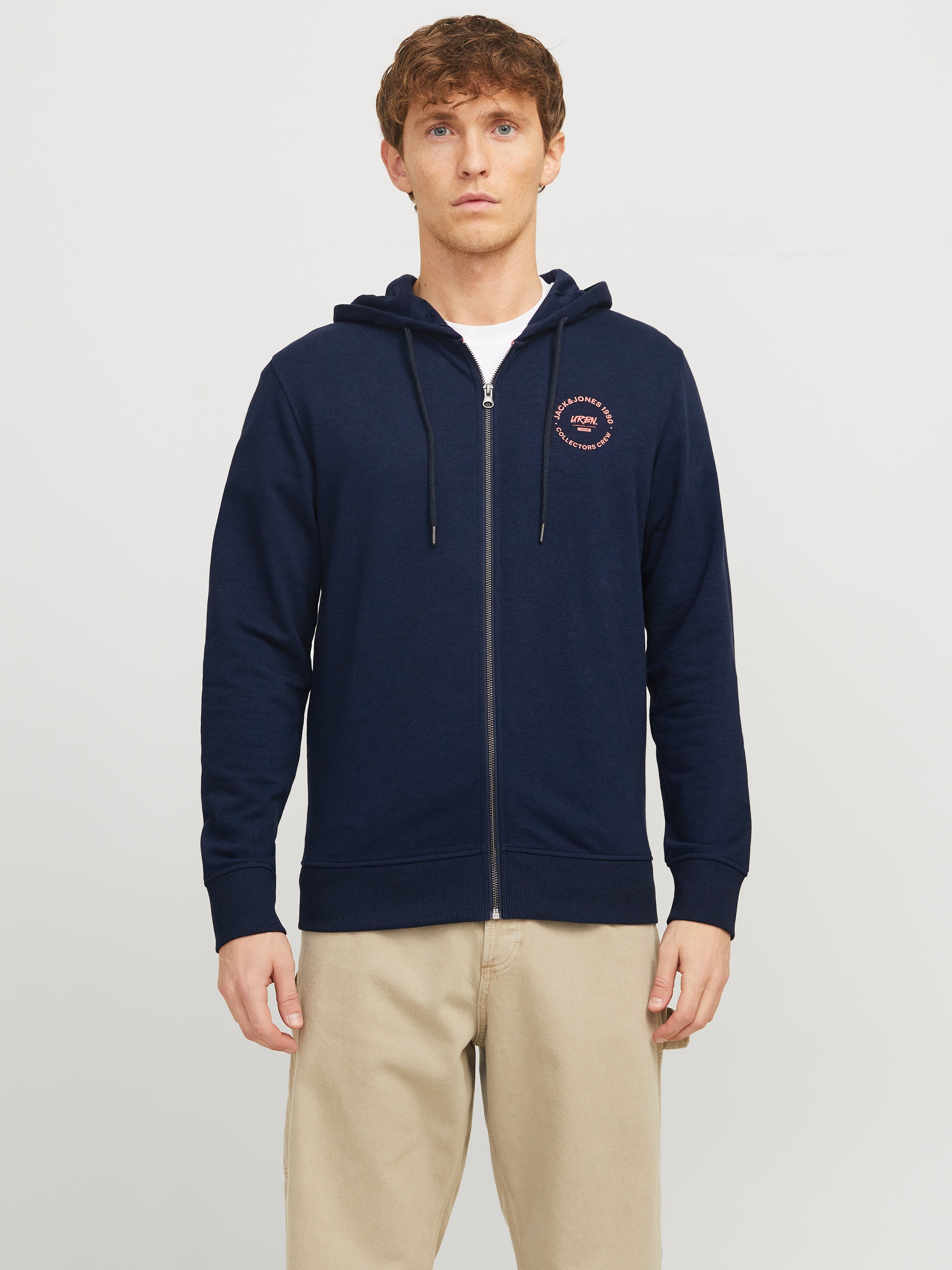 Image of Jack & Jones Kapuzensweatjacke "JJSIMON Hoodie mit Reissverschluss und hohem Baumwollanteil" bedruckt, modisch, regular fit, Baumwollmischung, Kapuze