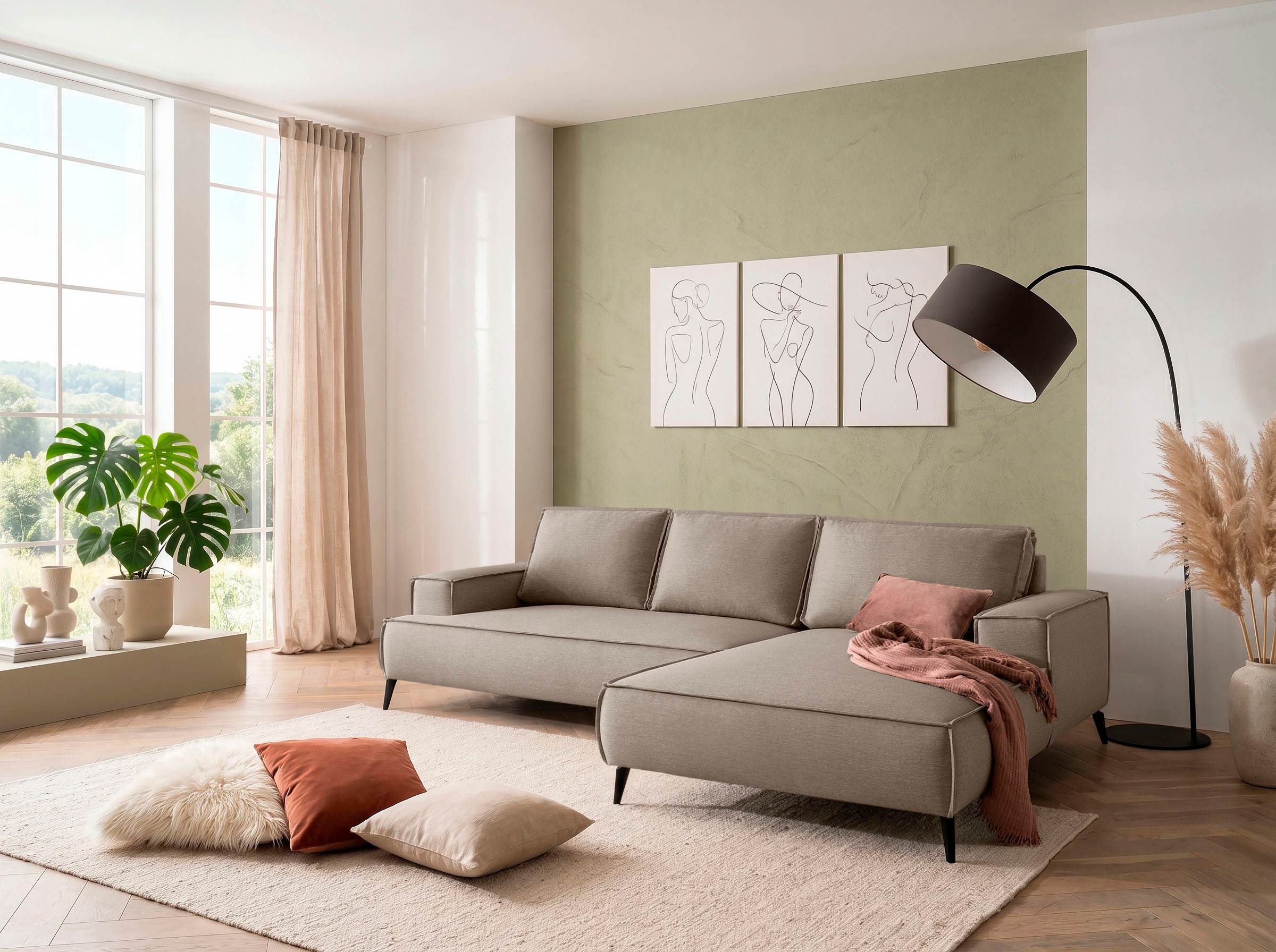 GOODproduct Ecksofa »TVINNU Leinenoptik, L-Form, Breite 275 cm« wahlweise Recamiere rechts/links, schwarze Füsse, bequemer Sitzkomfort