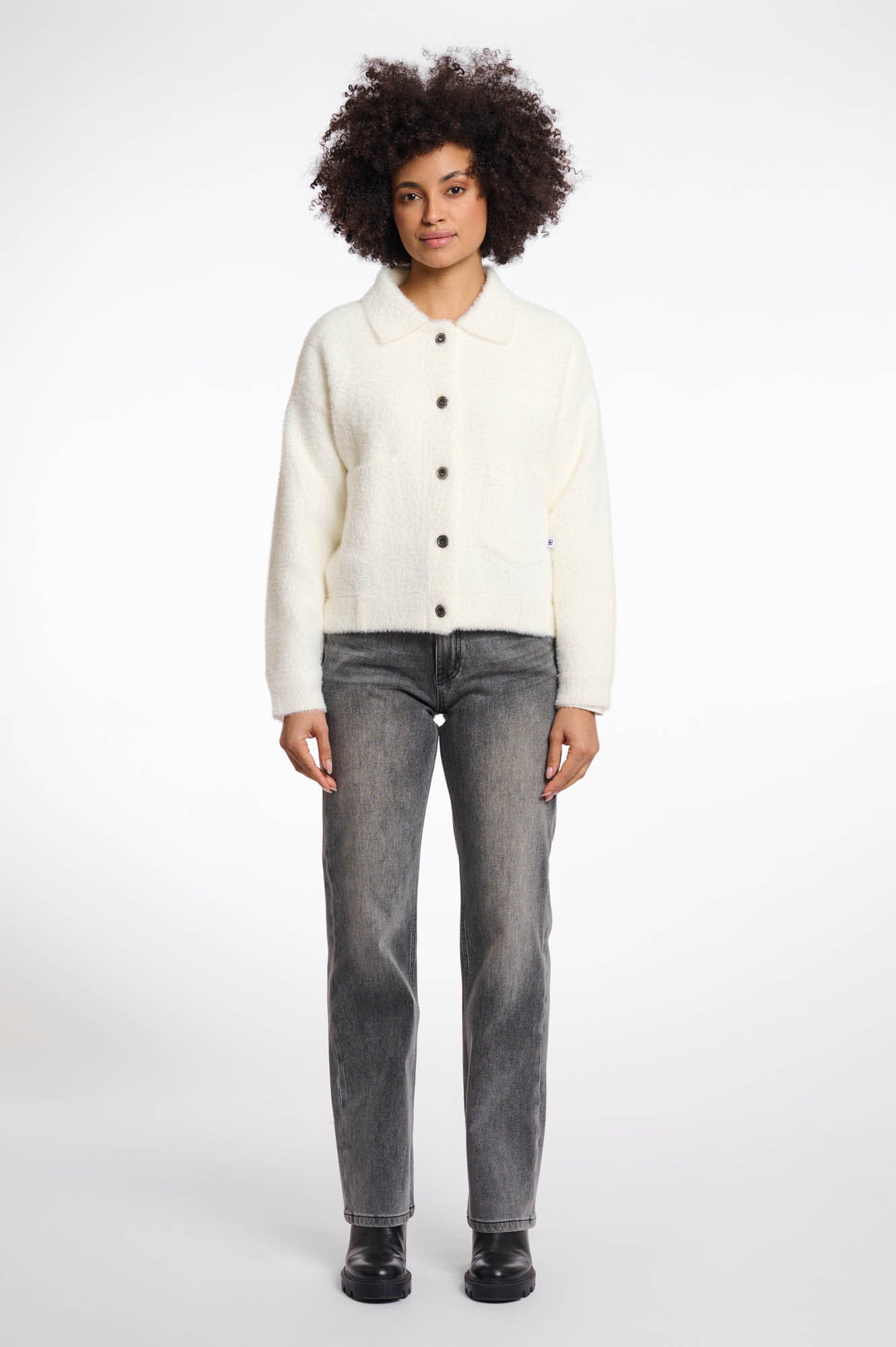 Rino & Pelle Cardigan »BUBBLY« avec aspect pelucheux, manches longues, col rond, sans capuche, en mélange de matières