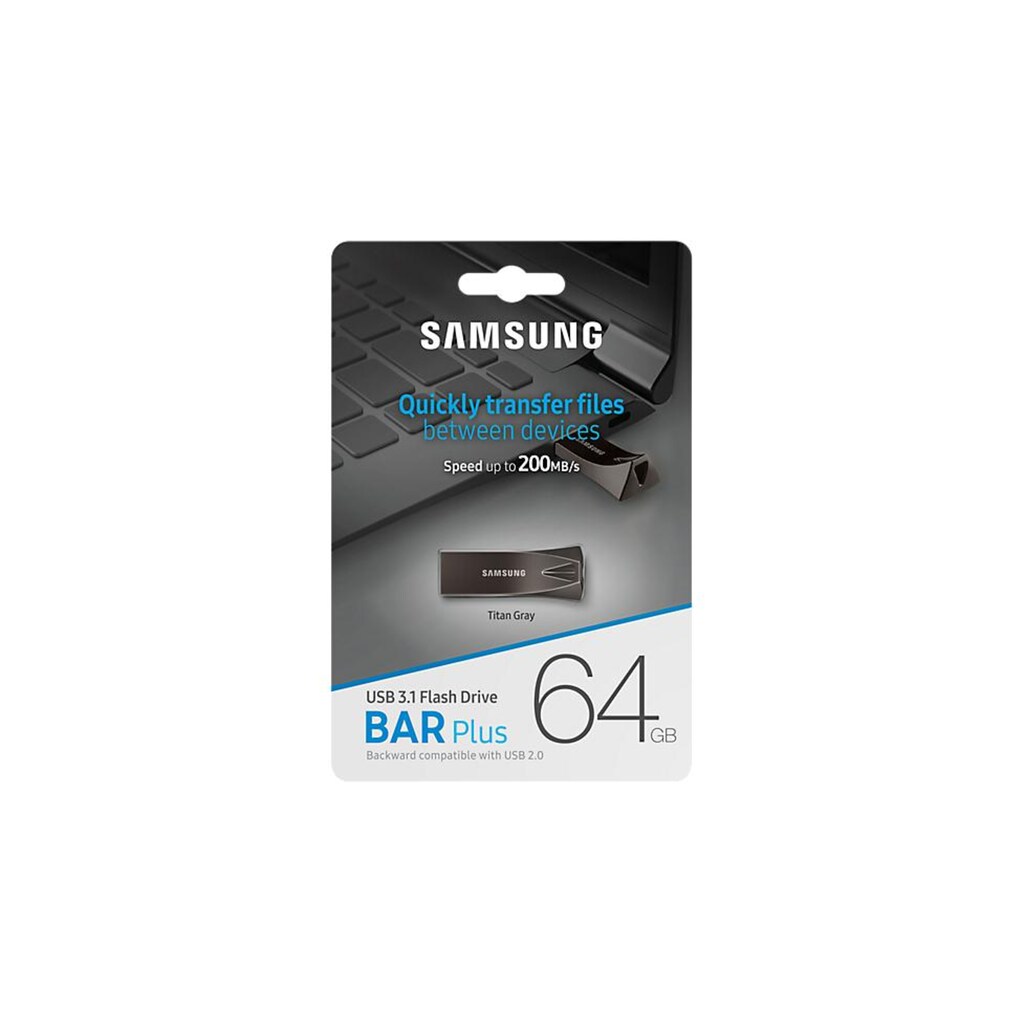Samsung Mini-USB-Stick »Bar Plus Titan Grau 64 GB«, (USB 3.1 Lesegeschwindigkeit 200 MB/s)