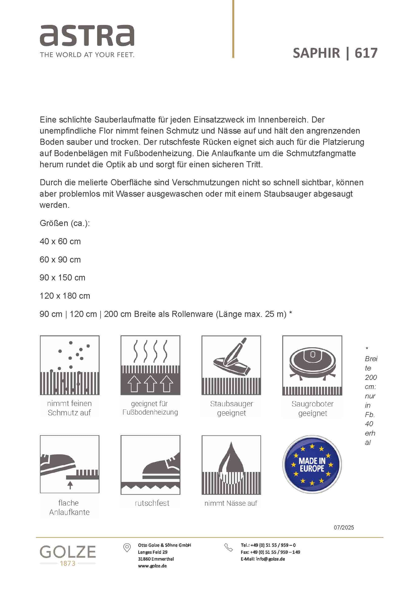 ASTRA Tapis de sol »Saphir 617« Rectangulaire 7 mm Höhe Schmutzfangmatte, In -und Outdoor geeignet