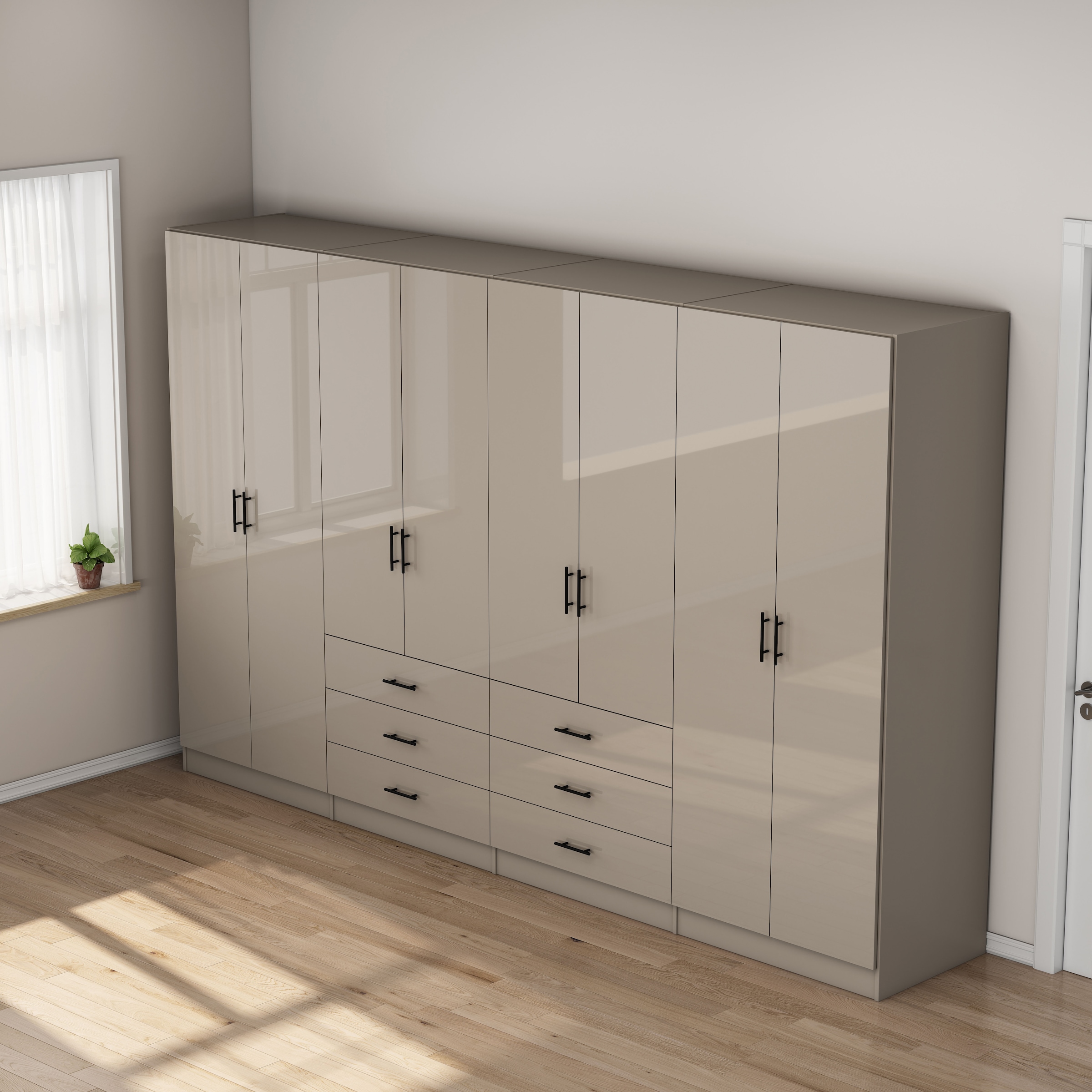 GOODproduct Kleiderschrank »Trento Schlafzimmerschrank Garderobe hochglanz« Schrank mit 8 Türen und 6 Schubladen, hochglänzende Fronten