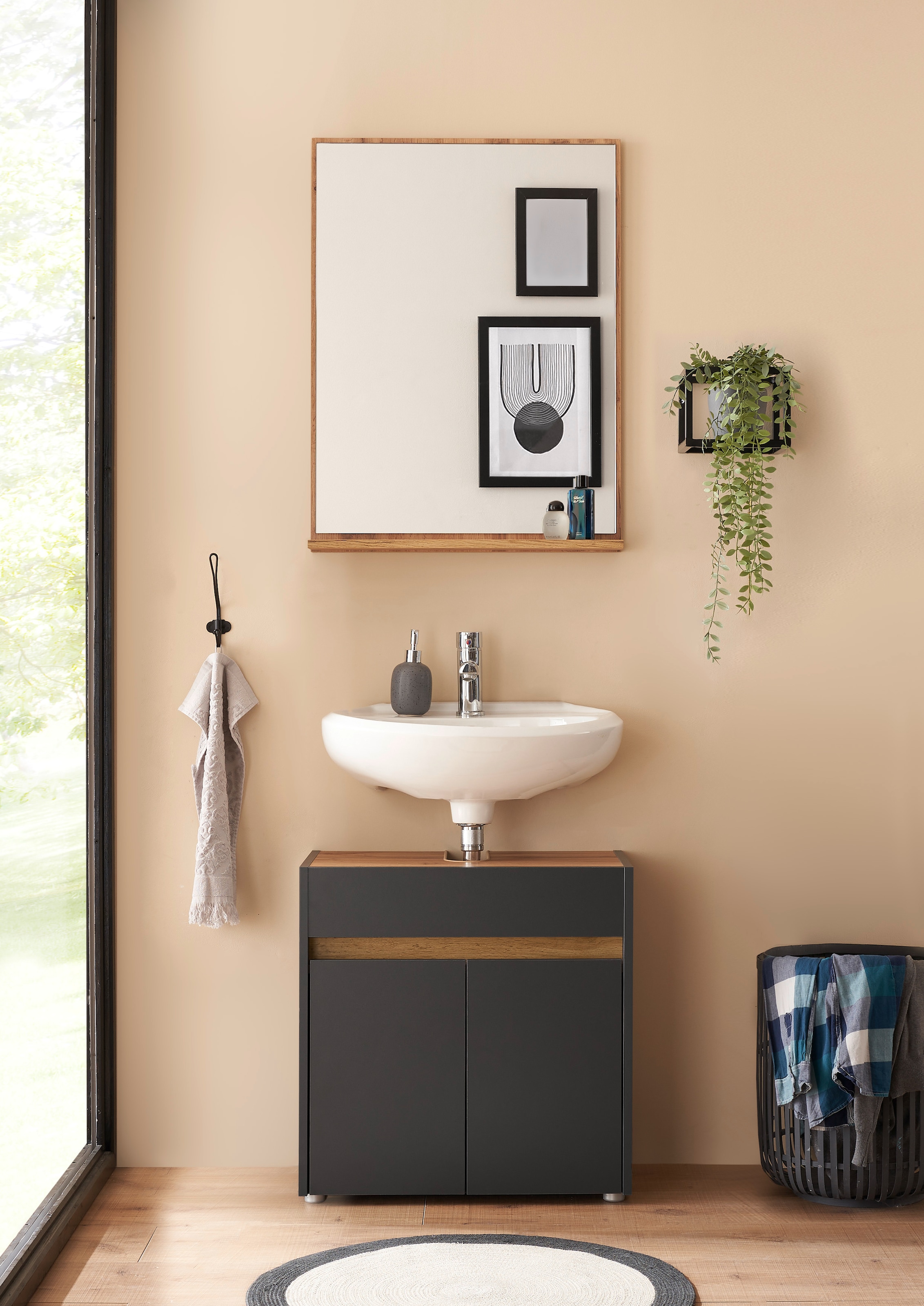 INOSIGN Waschbeckenunterschrank »CITY/GIRON, Waschtisch mit Griffmulde, Badschrank in zeitlosem Design«, in den Farben Weiss und Anthrazit verfügbar, viel Stauraum