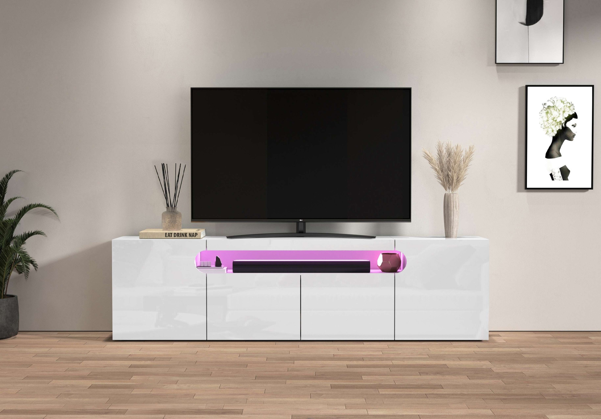 GOODproduct Table basse »REAL,Lowboard,TV-Kommode,TV-Möbel,TV-Bank« 1 cuis tlg. Avec 4 portes, dont 2 arrondies formant une niche ovale ouverte