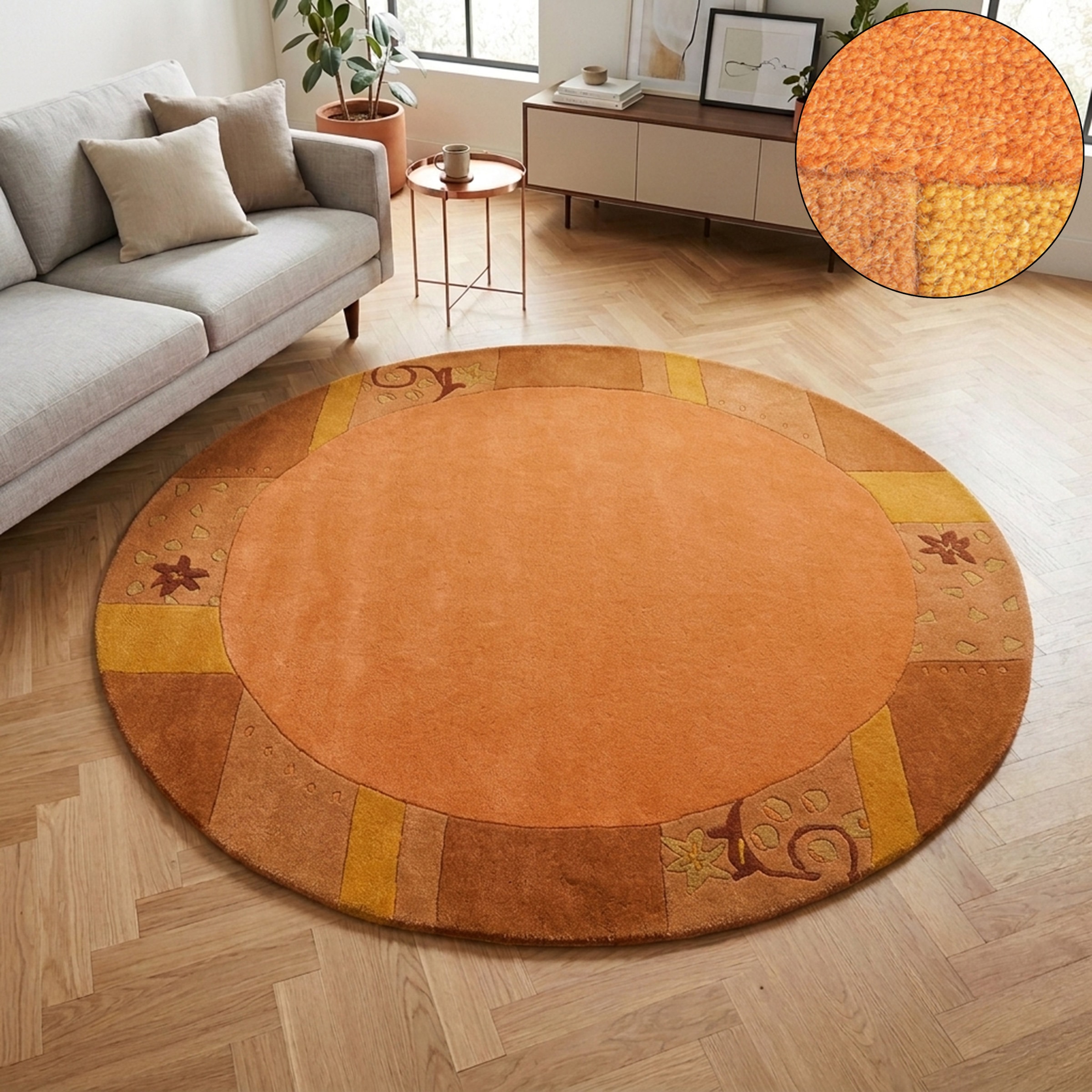Image of THEKO Wollteppich "Royal Ganges" rund 13 mm Höhe 95% Wolle, mit Bordüre, auch in rund, Wohnzimmer, Schlafzimmer