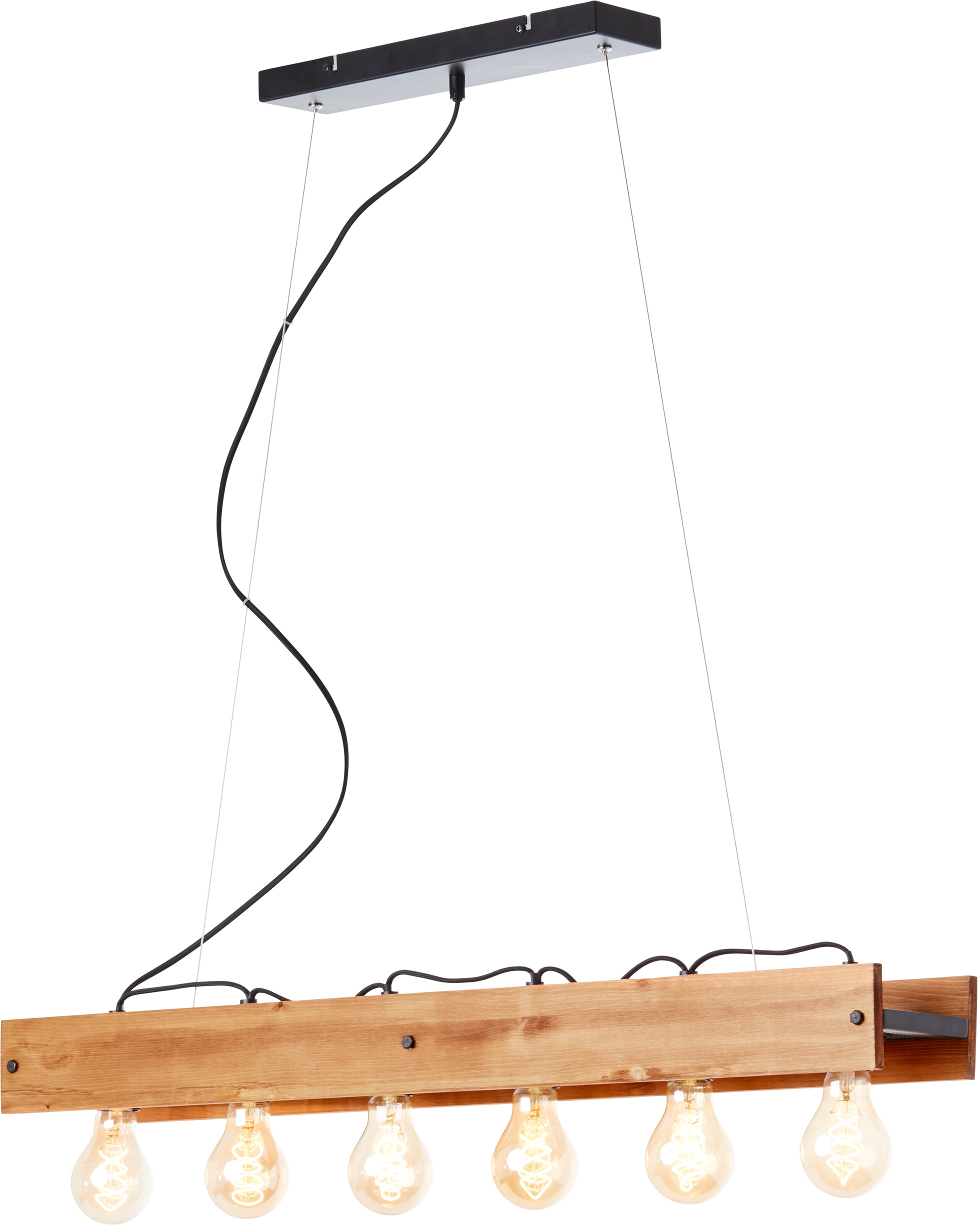 Brilliant Pendelleuchte »Calandra« E27 1 Stk. 150 cm Höhe, 90 cm Breite, 6 x E27, Metall/Holz, schwarz/holz