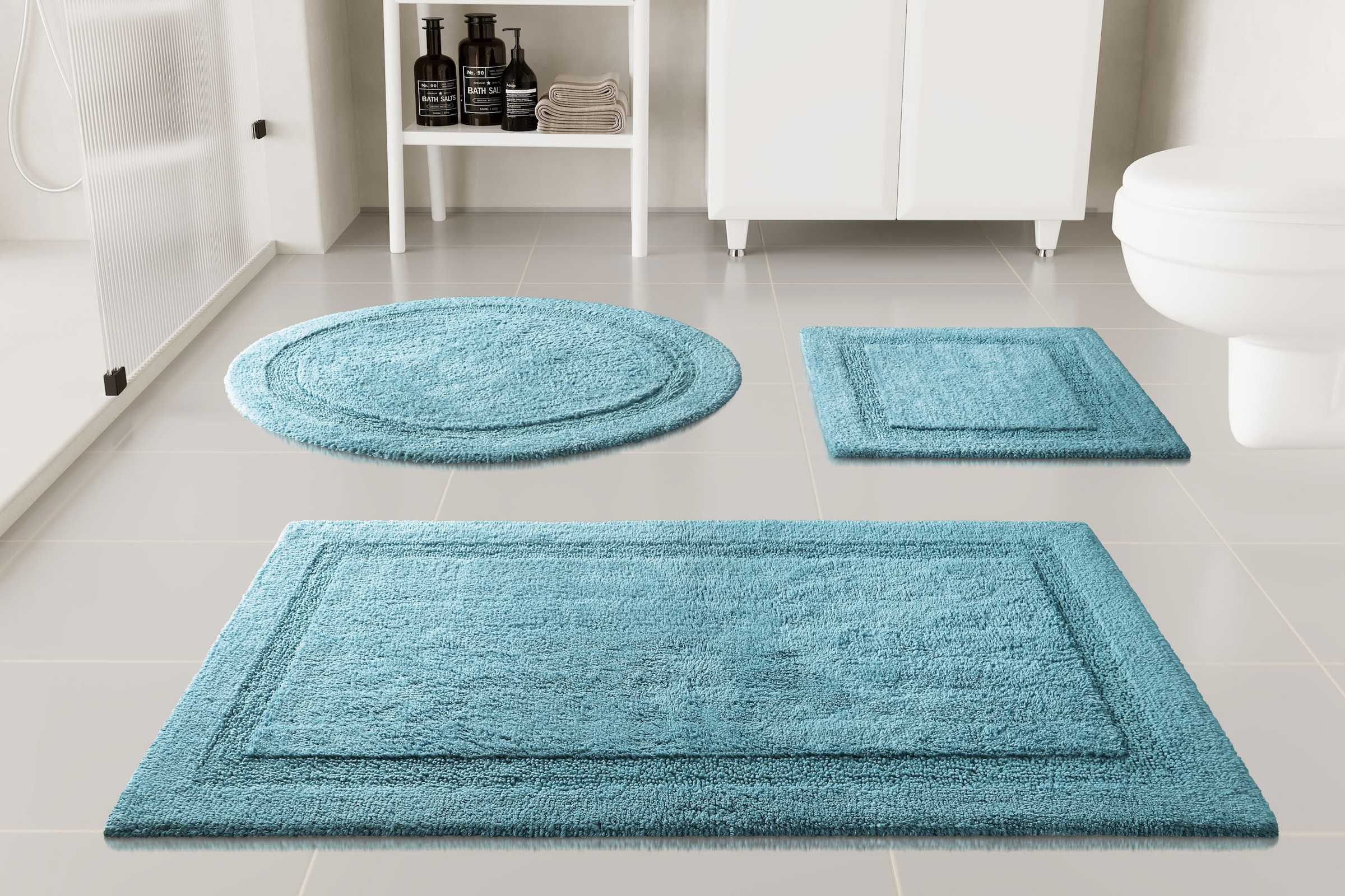 GOODproduct Tapis de bain »Meellor« Höhe 20 mm revêtement antidérapant compatible chauffage au sol Tapis de bain, tufté, moderne, uni, antidérapant, moelleux, coton