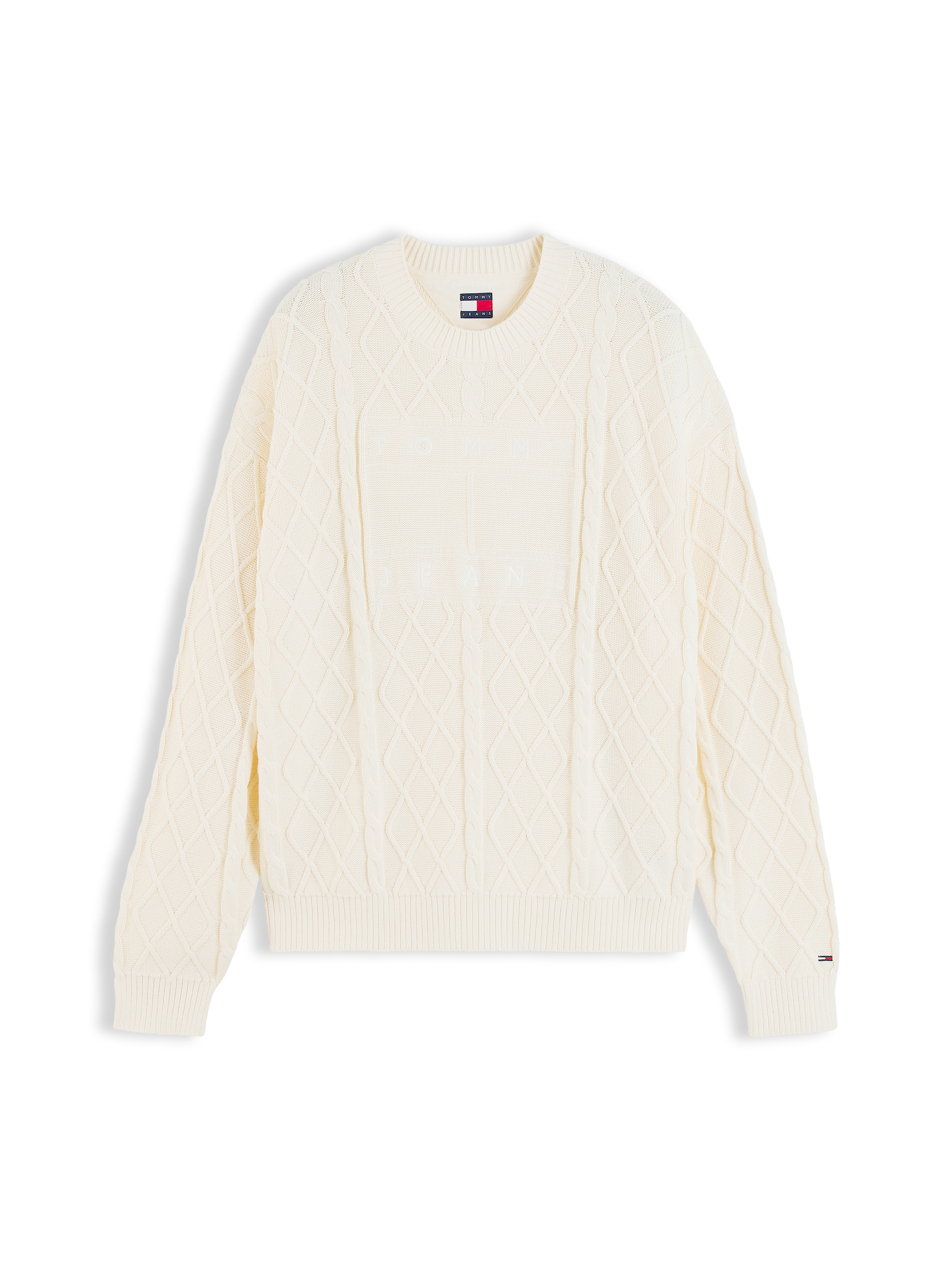 Tommy Jeans Rundhalspullover »TJM RELAXED FLAG CABLE SWEATER« mit Rauten- und Zopfmuster