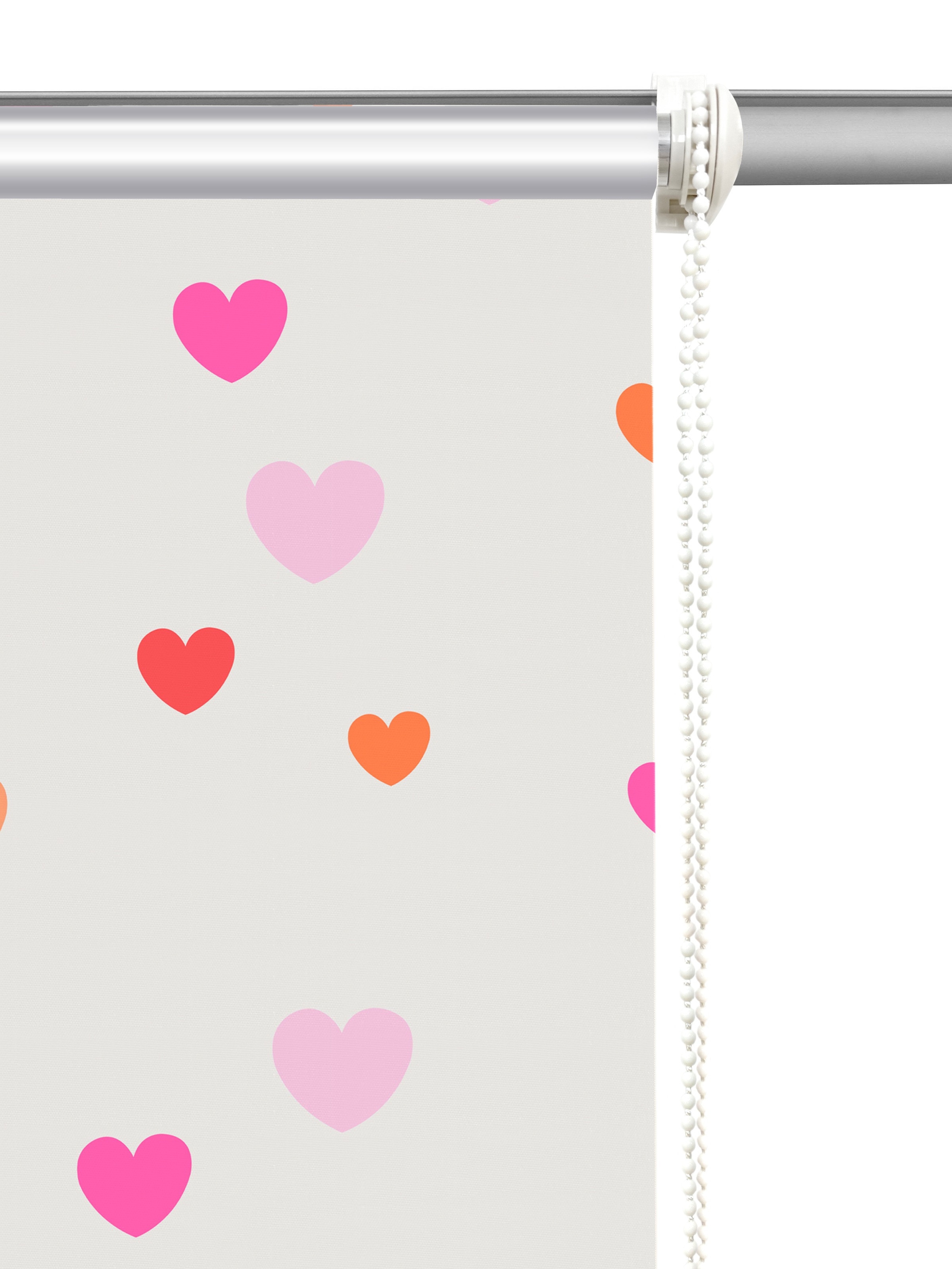 Lüttenhütt Rollo »HEART«, verdunkelnd, Blendschutz-Sichtschutz-Verdunkelung, ohne Bohren, freihängend, Fixmass, Klemmfix, Herzen, Kinderrollo -NEUHEIT!
