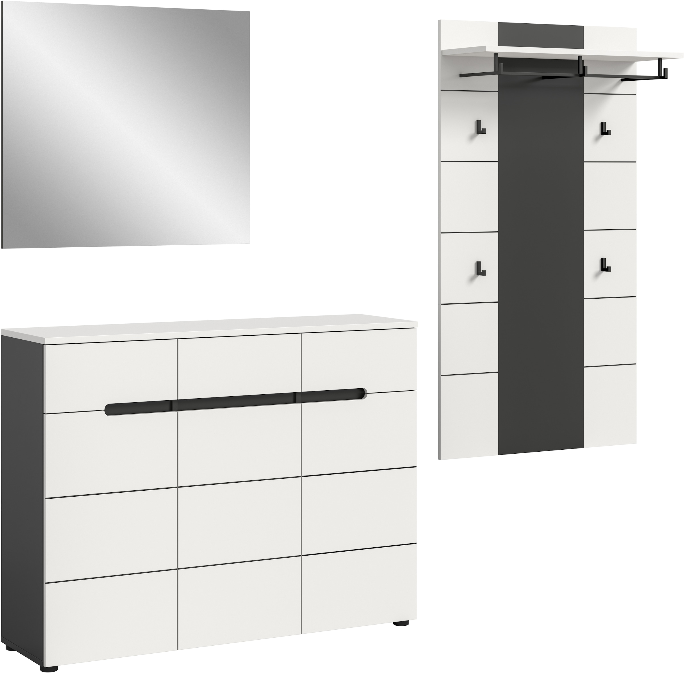 Image of Home affaire Garderoben-Set "REHAT, TOPSELLER, 3-teilig, Breite 215 cm, individuell erweiterbar" Set, bestehend aus: Kommode, Spiegel und Garderobenpaneel, 3 Stk. tlg.