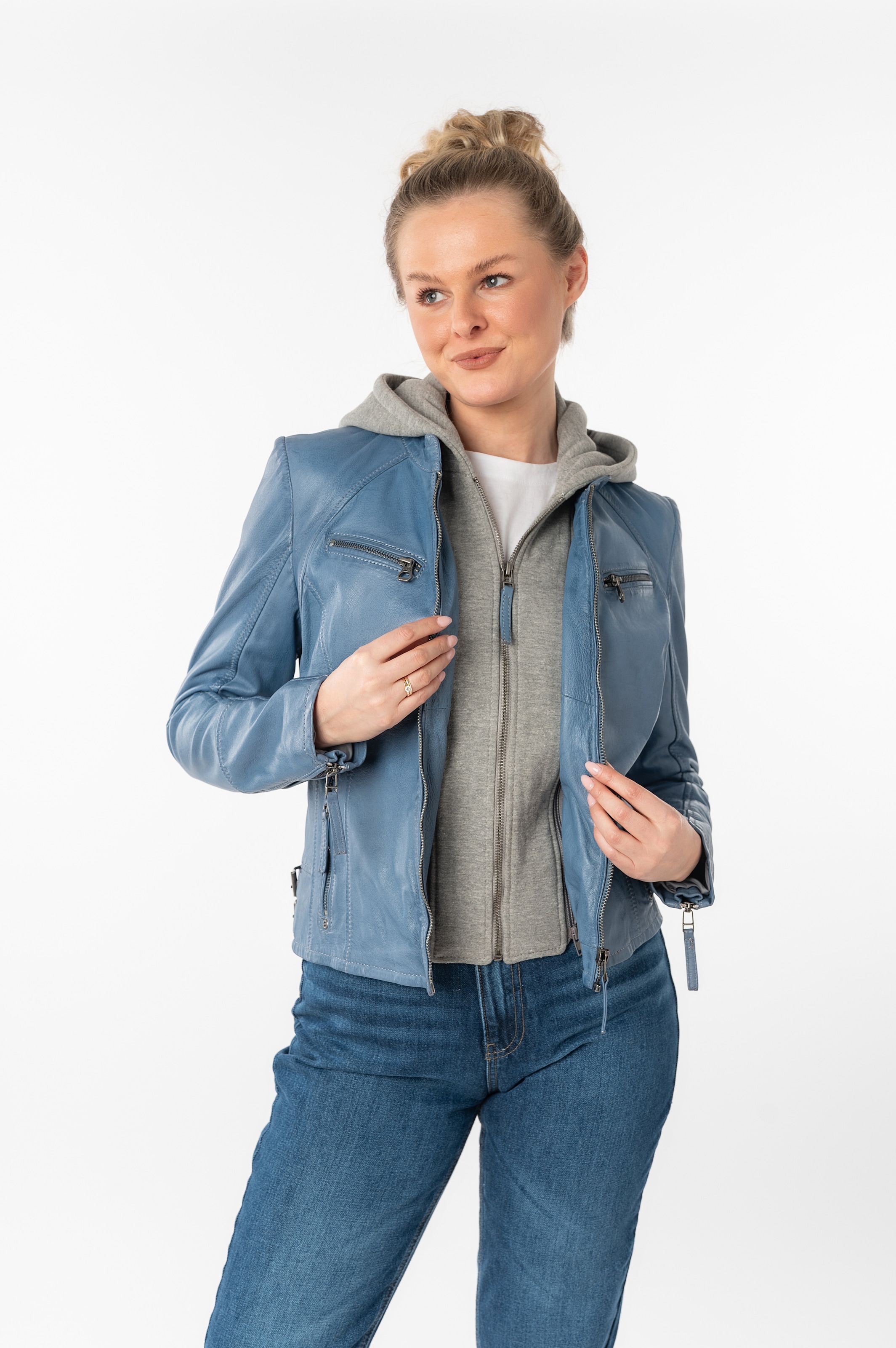 Image of Mauritius Lederjacke "NOLA" mit Kapuze Two-in-One Style - mit abnehmbarer Jersey-Kapuze