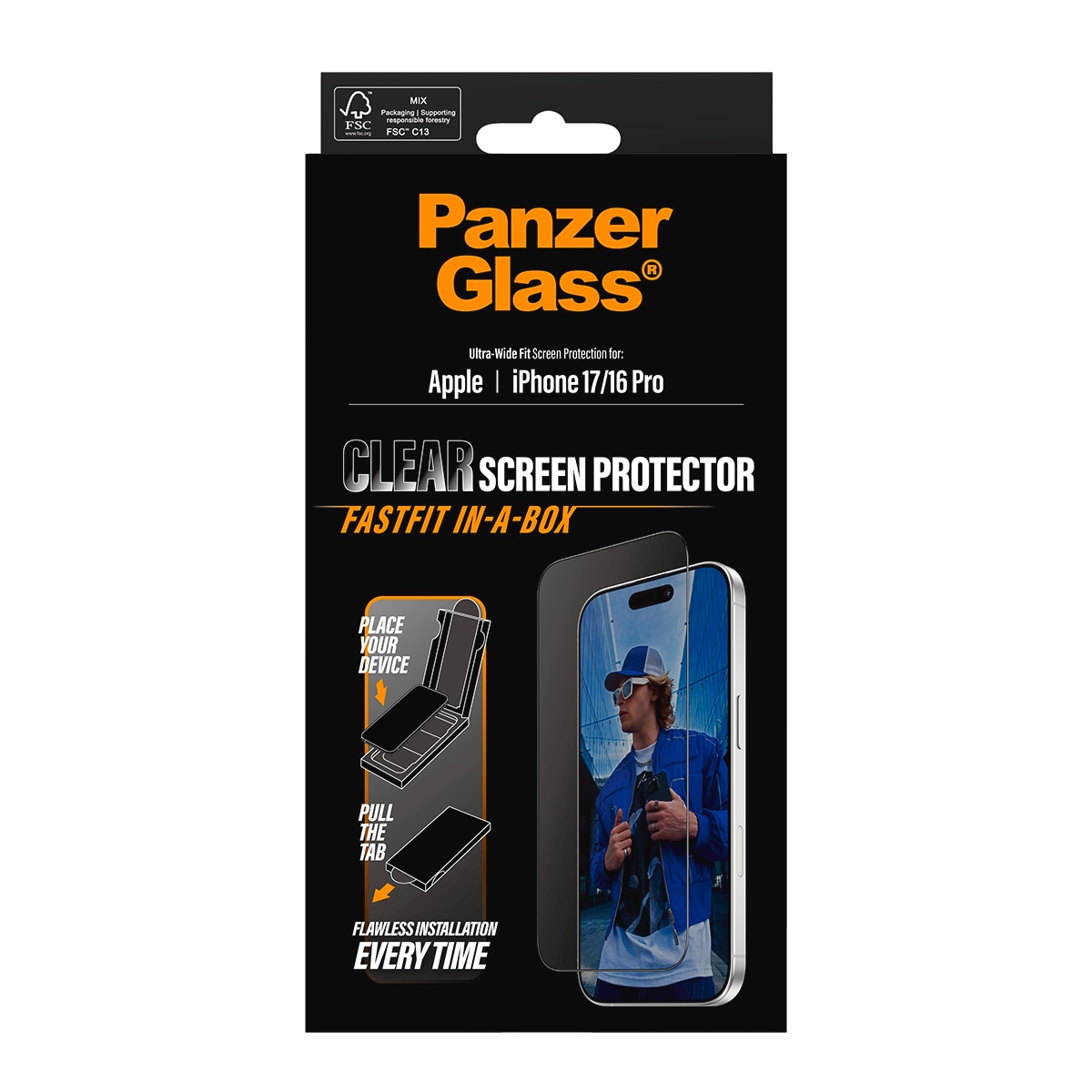 CARE by PanzerGlass Displayschutzglas »Ultra-Wide Fit Screen Protector FASTFIT IN-A-BOX« für Apple iPhone 17 Displayschutzfolie, Schutzfolie, Bildschirmschutz, kratz- & stossfest