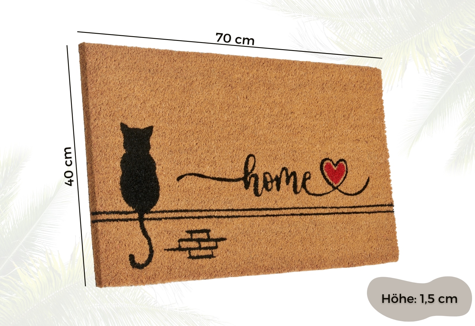 HANSE Home Fussmatte »Kokos Cat Home, Türmatte«, rechteckig, 15 mm Höhe, Schmutzfangmatte, Rutschfest, Outdoor, Innen, Aussen, Kokosmatte, Flur