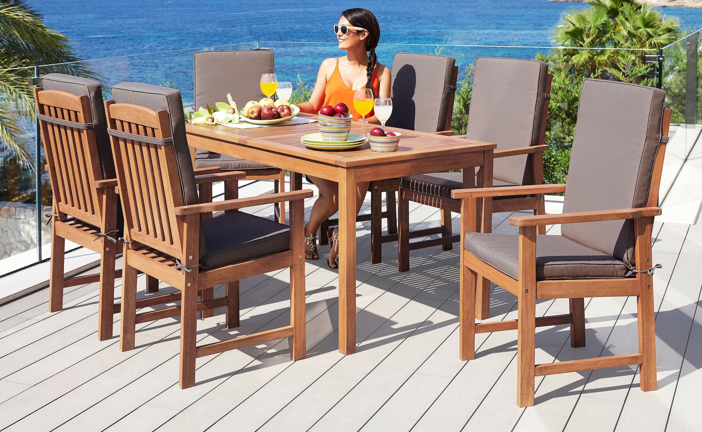 MERXX Gartenstuhl »Montana«, 2er Set, braun, inkl. Auflage