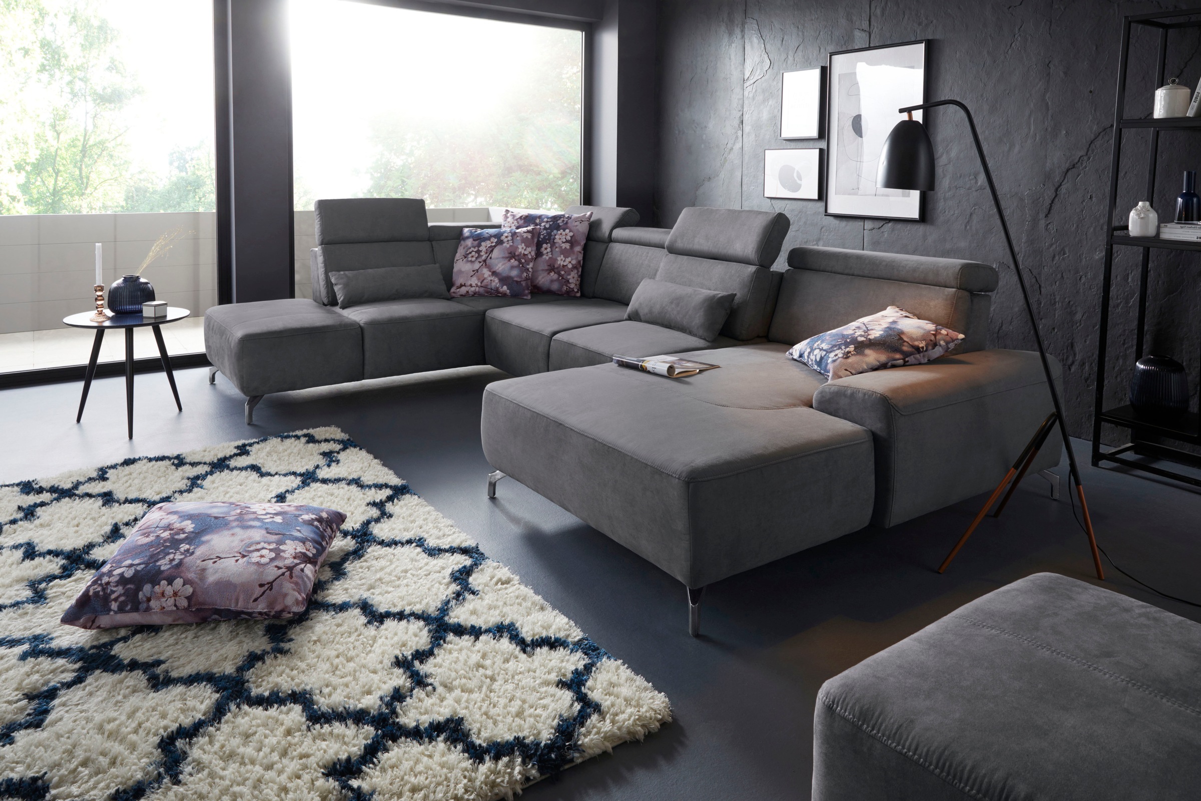 sit&more Wohnlandschaft »Gizeh U-Form«, 12 cm Fusshöhe, inklusive Sitztiefenverstellung und Kopfteilverstellung