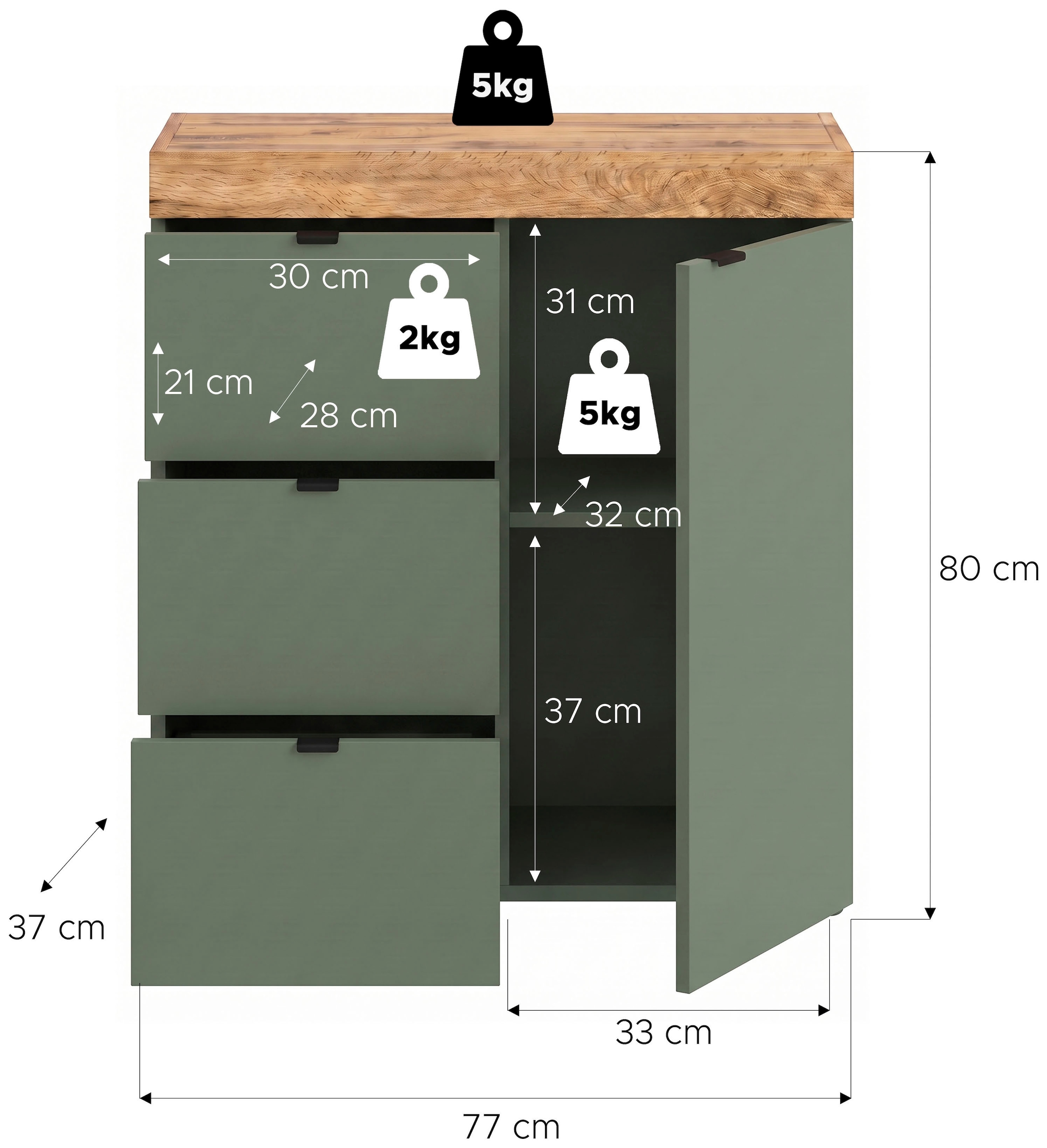 GOODproduct Kommode »MAMBO II, Breite 77 cm, 1 Tür, 1 Einlegeboden, 3 Schubkästen« 1 Stk. tlg. Kommode, Anrichte, Wohnzimmer, Schlafzimmer