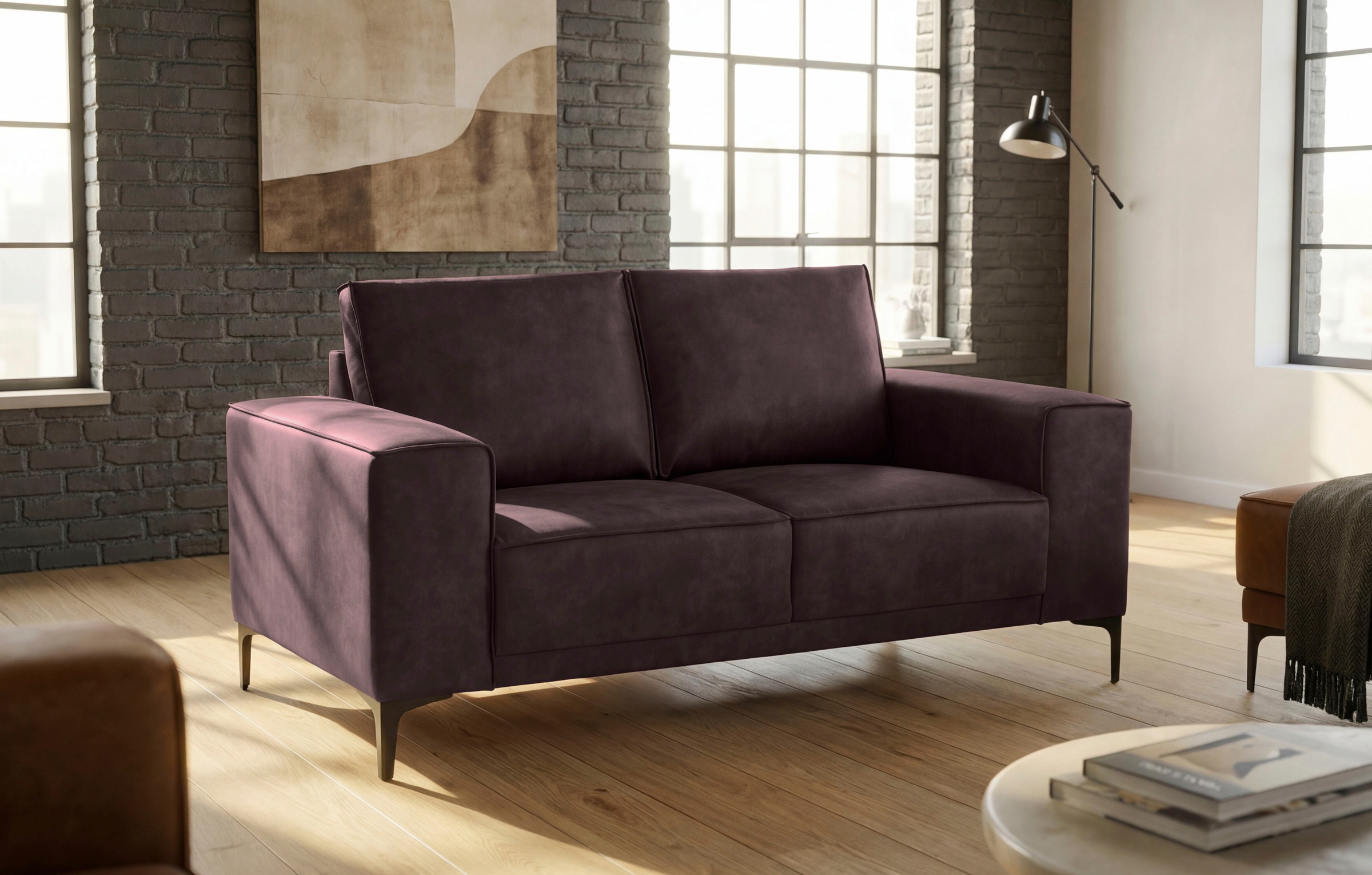 Image of GOODproduct 2-Sitzer "Kompaktsofa Oland, Struktur, Flachgewebe, Luxus-Microfaser, Boucle" 164 cm, Wellenunterfederung, Skandi-Design, Metallfüsse
