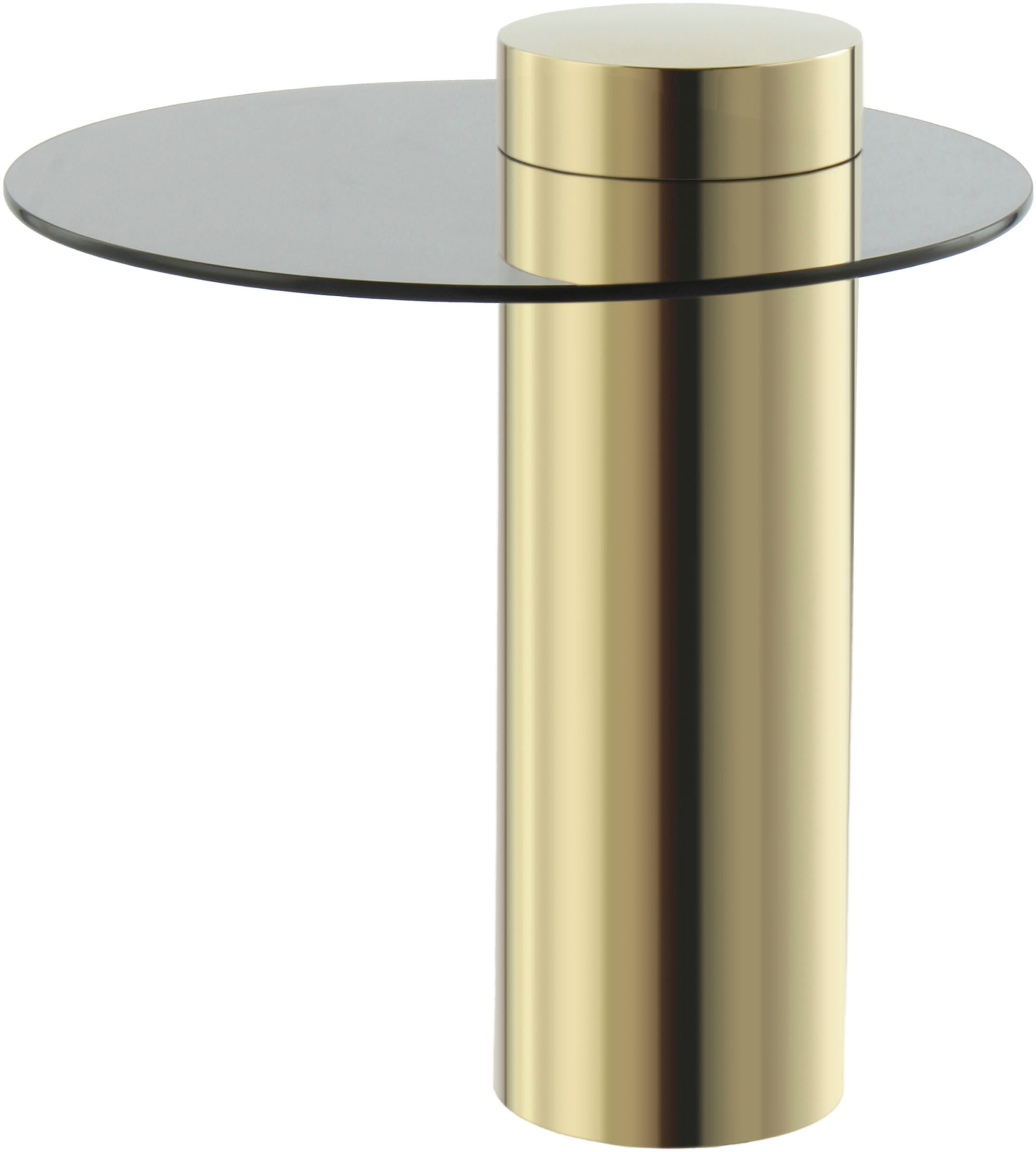 Kayoom Beistelltisch »Ontario 125, Runde Glasplatte aus Sicherheitsglas, 100% Edelstahl«, (1 St.), Minimalistisches Design, Säulengestell, pflegeleicht