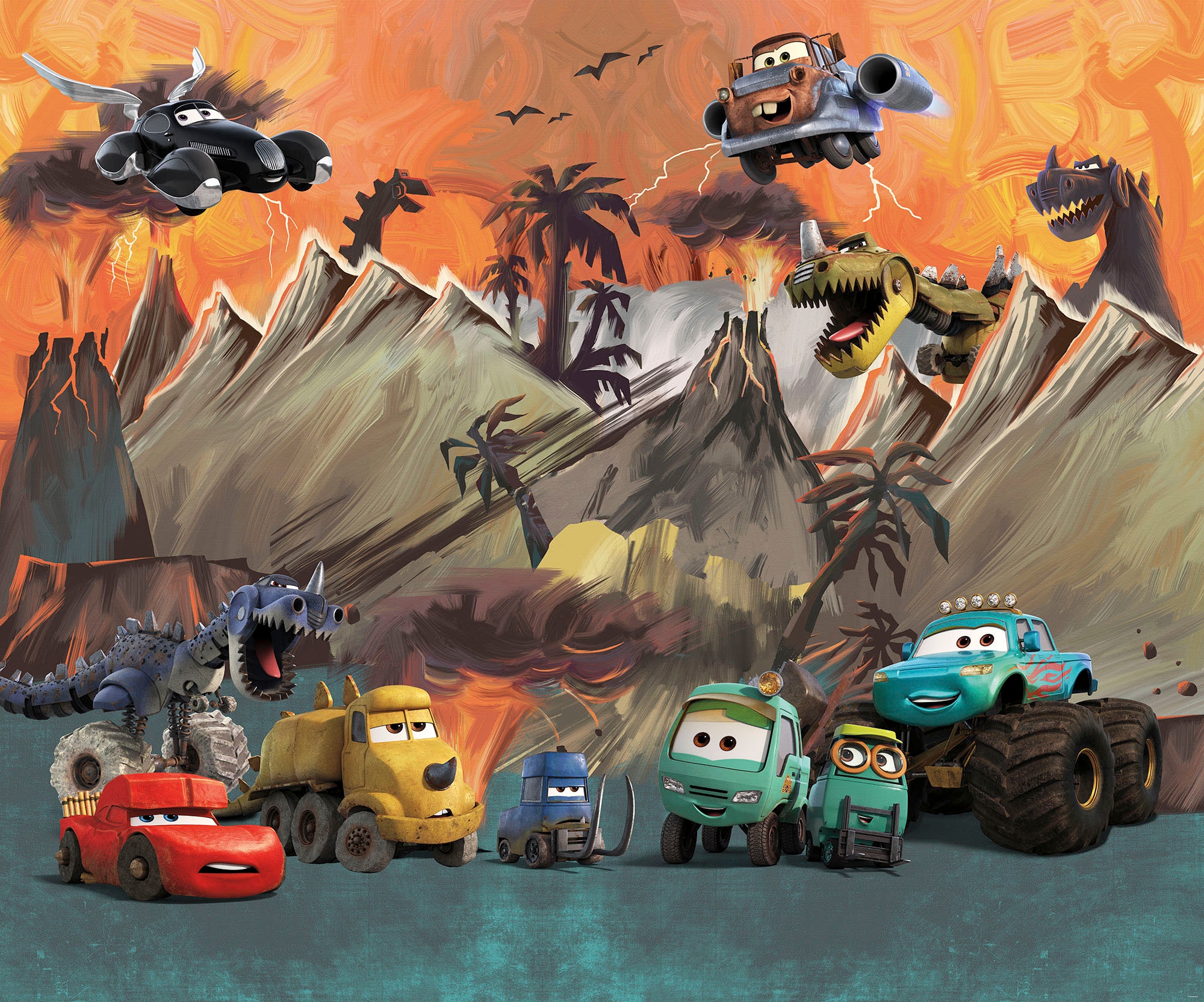 Komar Fototapete »Digitaldruck Vlies - Cars Carosaurus - Grösse 300 x 250 cm«, bedruckt, Kinderzimmer