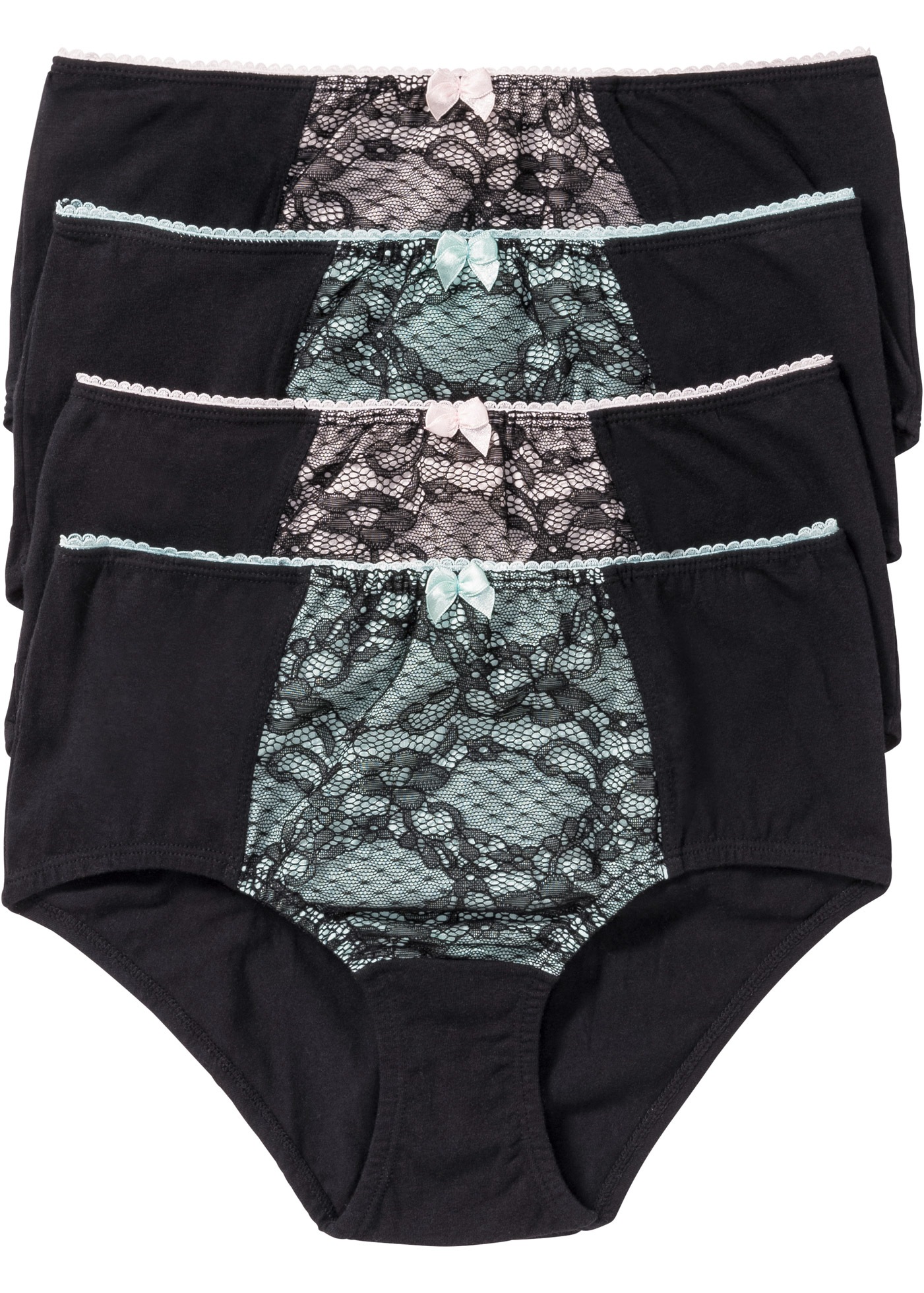Image of bonprix Maxislip Packung, 4 Stk. mit farbigem Spitzeneinsatz, mit Zierschleife, bequeme Passform