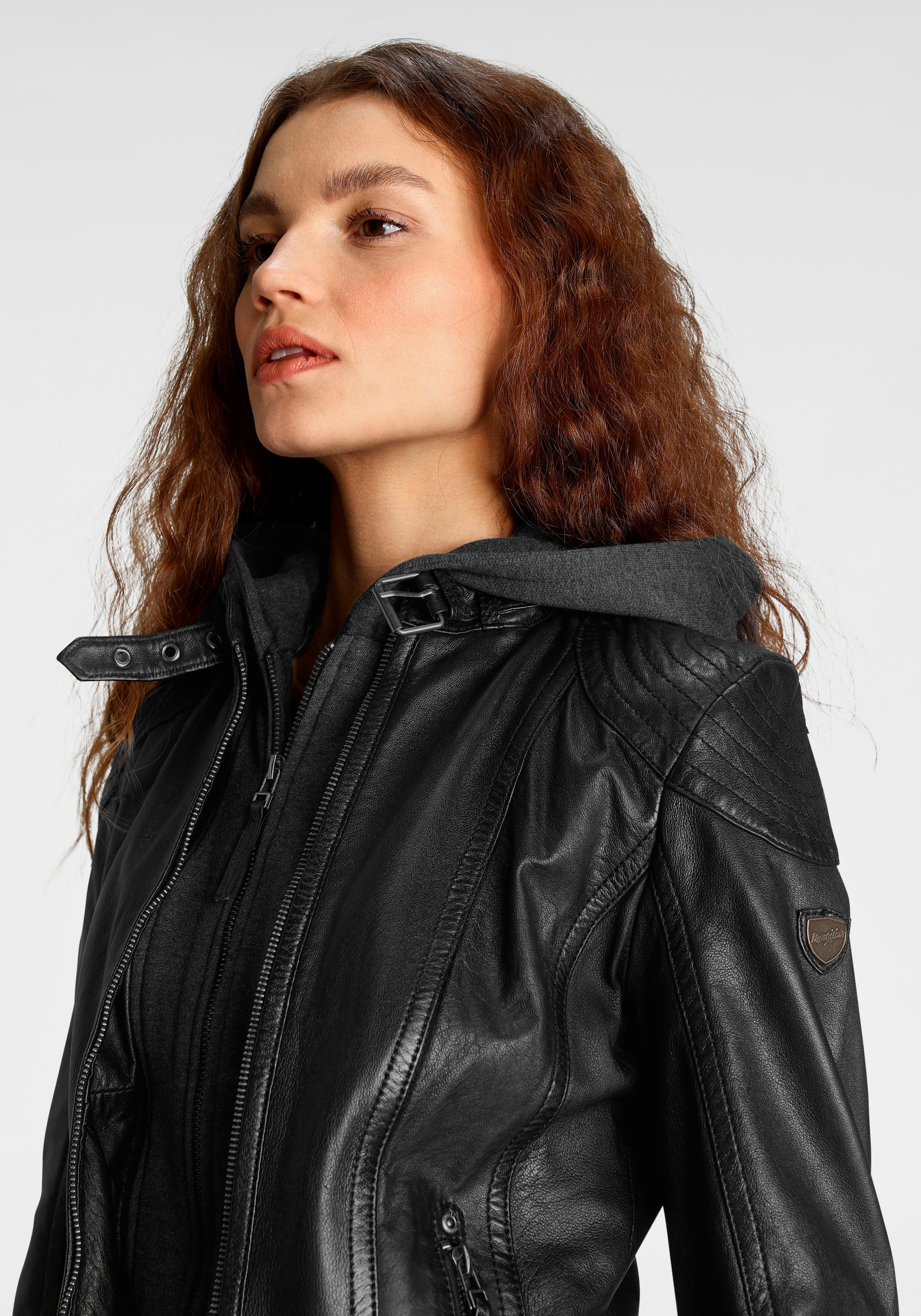 Mauritius Veste en cuir »Cacey LEGV« mit Kapuze mti Kapuze, Reissverschluss, Ziersteppung