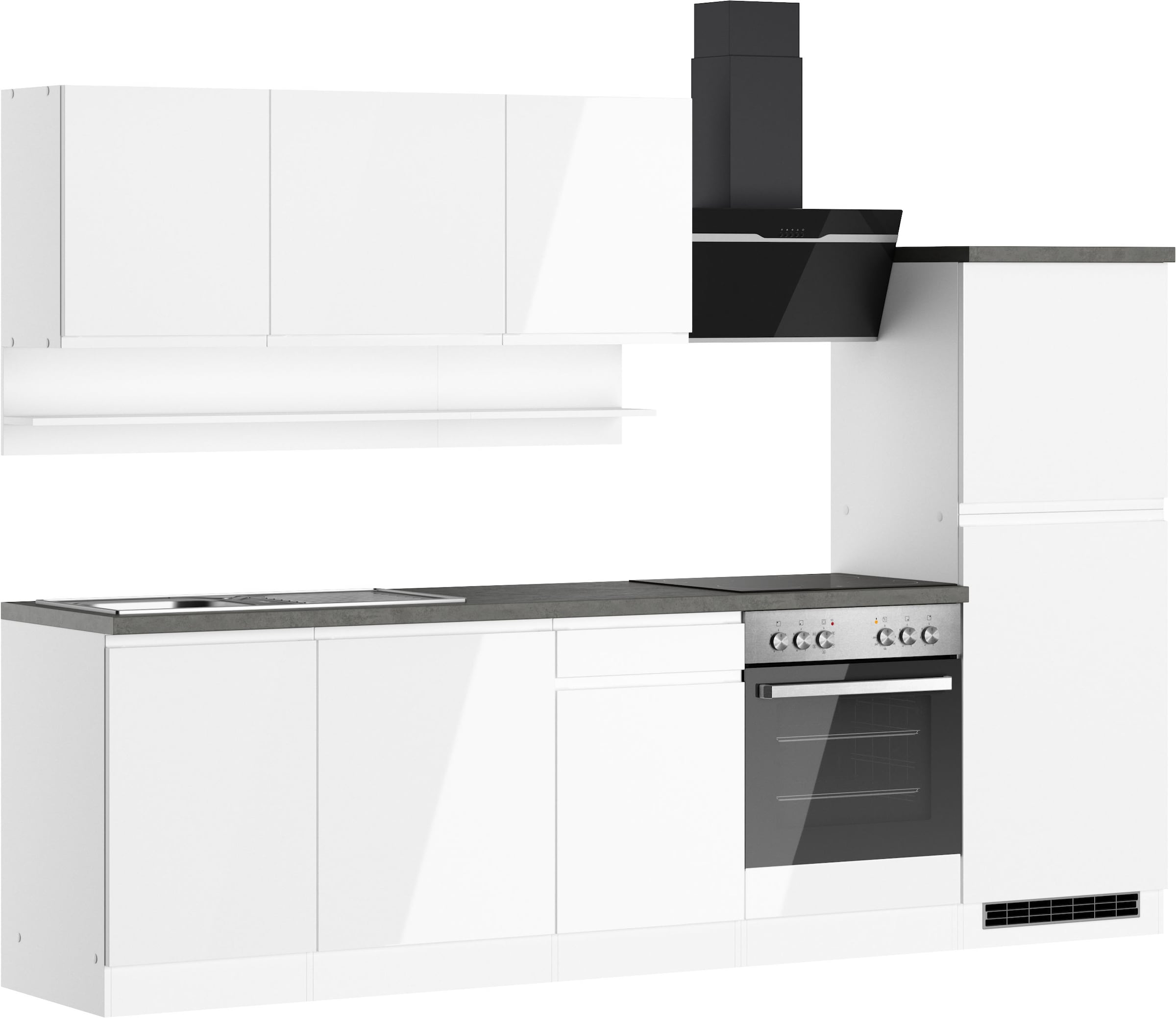 KOCHSTATION Kitchenette »KS-Virginia,neu in verbesserter Ausführung« plan de travail épaisseur 38 mm, rangement, fermeture douce,  Largeur 280 cm, fermeture douce, avec ou sans appareils électriques
