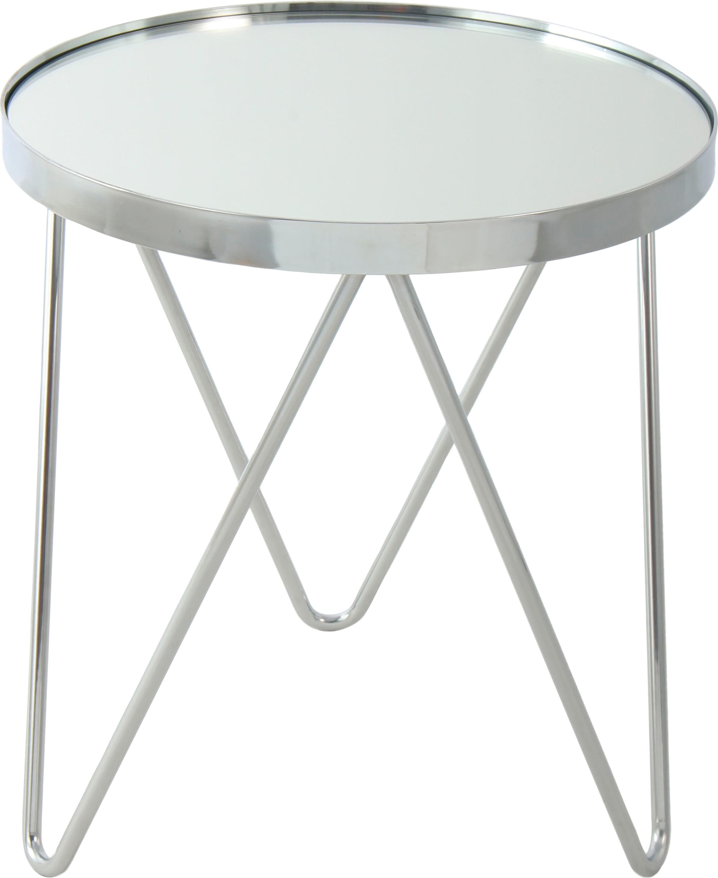 Kayoom Beistelltisch »Bonnie, modernes Gestell in Dreiecksform«, (1 St.), Ablagefläche aus Spiegelglas, modernes Gestell in Dreiecksform