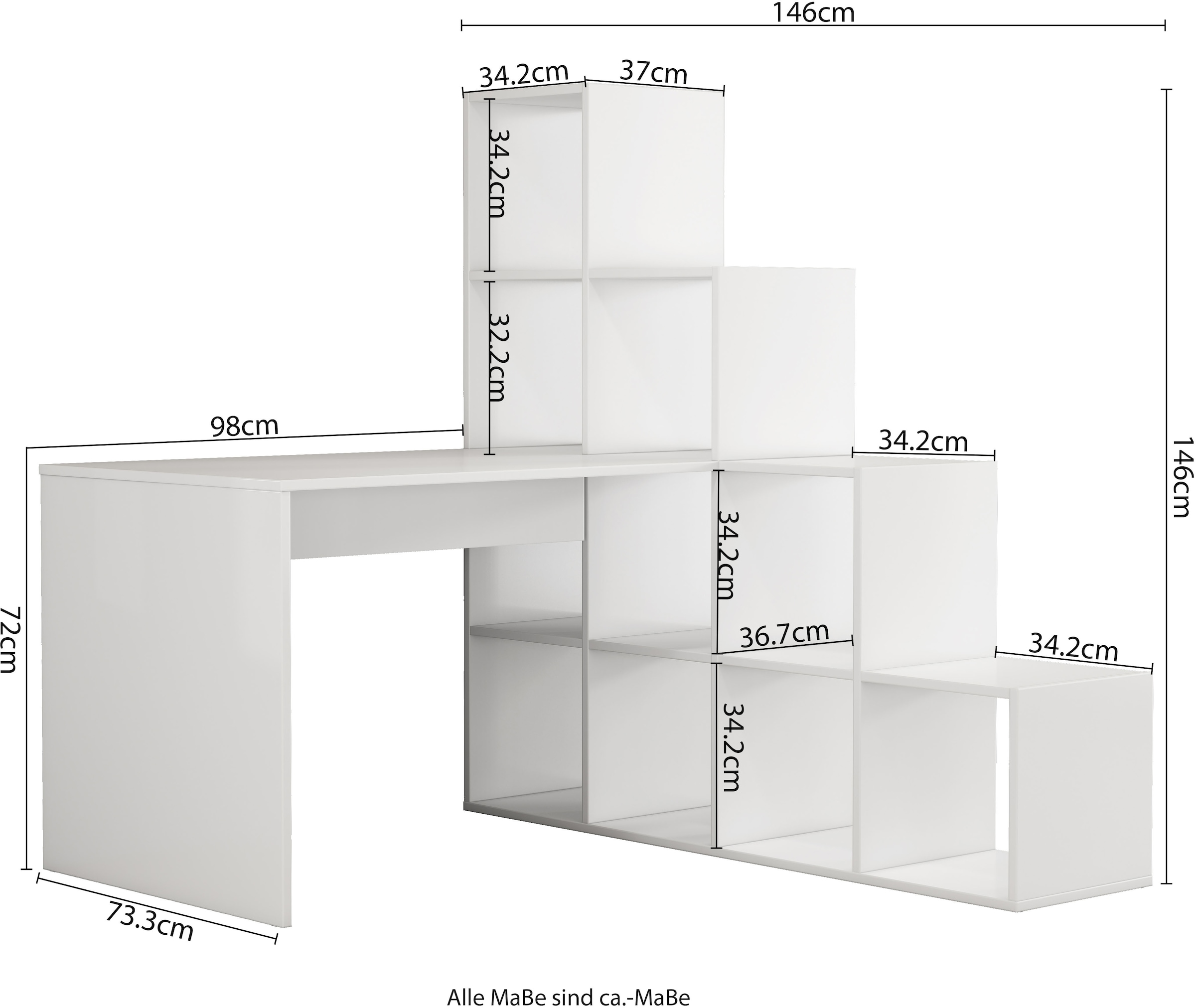 GOODproduct Regal-Schreibtisch »Ciela« Set,  flexible Aufstellmöglichkeiten, wechselseitig  montierbar, B. 137 cm