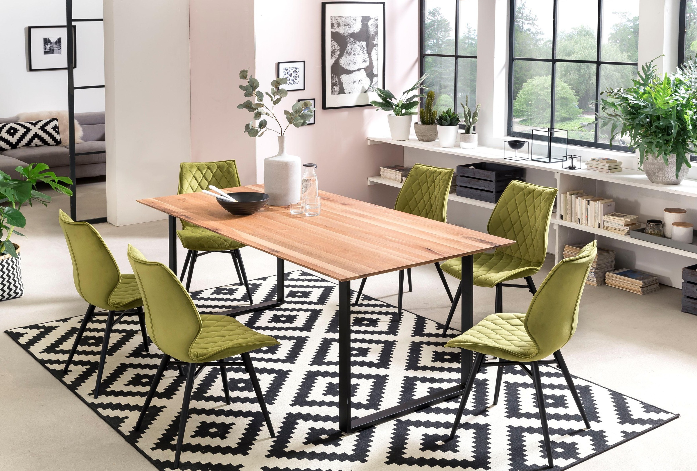 Image of Premium collection by Home affaire Esstisch »Montreal«, Eichenholzlamellen geölt mit eleganter Schweizer Kante, Gestell schwarz bei Ackermann Versand Schweiz