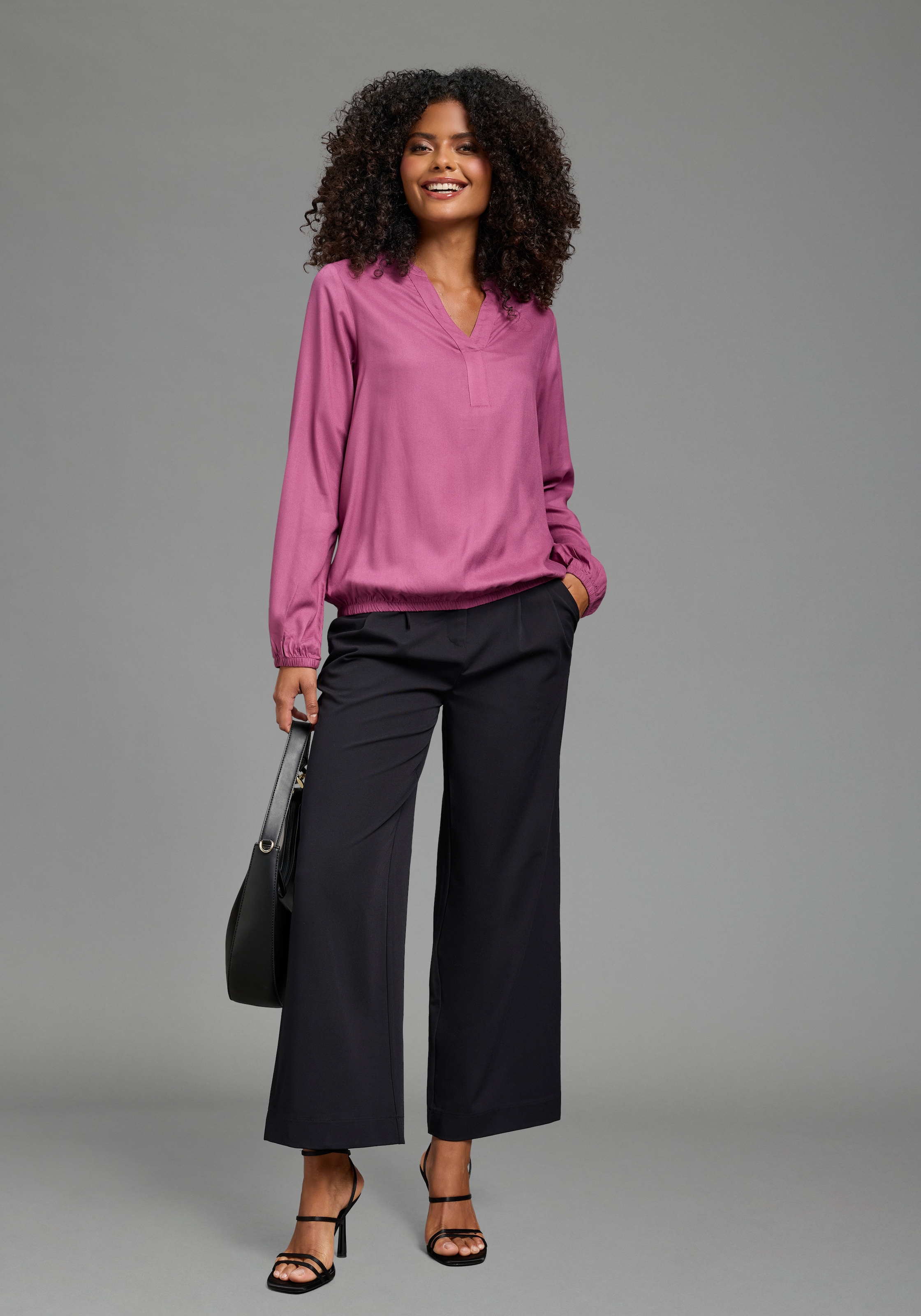 Laura Scott Blouse à enfiler Manches longues avec élastique aux poignets, en viscose, longueur hanches