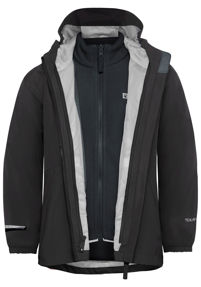 Jack Wolfskin 3-in-1-Funktionsjacke »ICELAND 3IN1 JACKET K« mit Kapuze für Kinder, mit fester Kapuze, atmungsaktiv, winddicht, wasserdicht