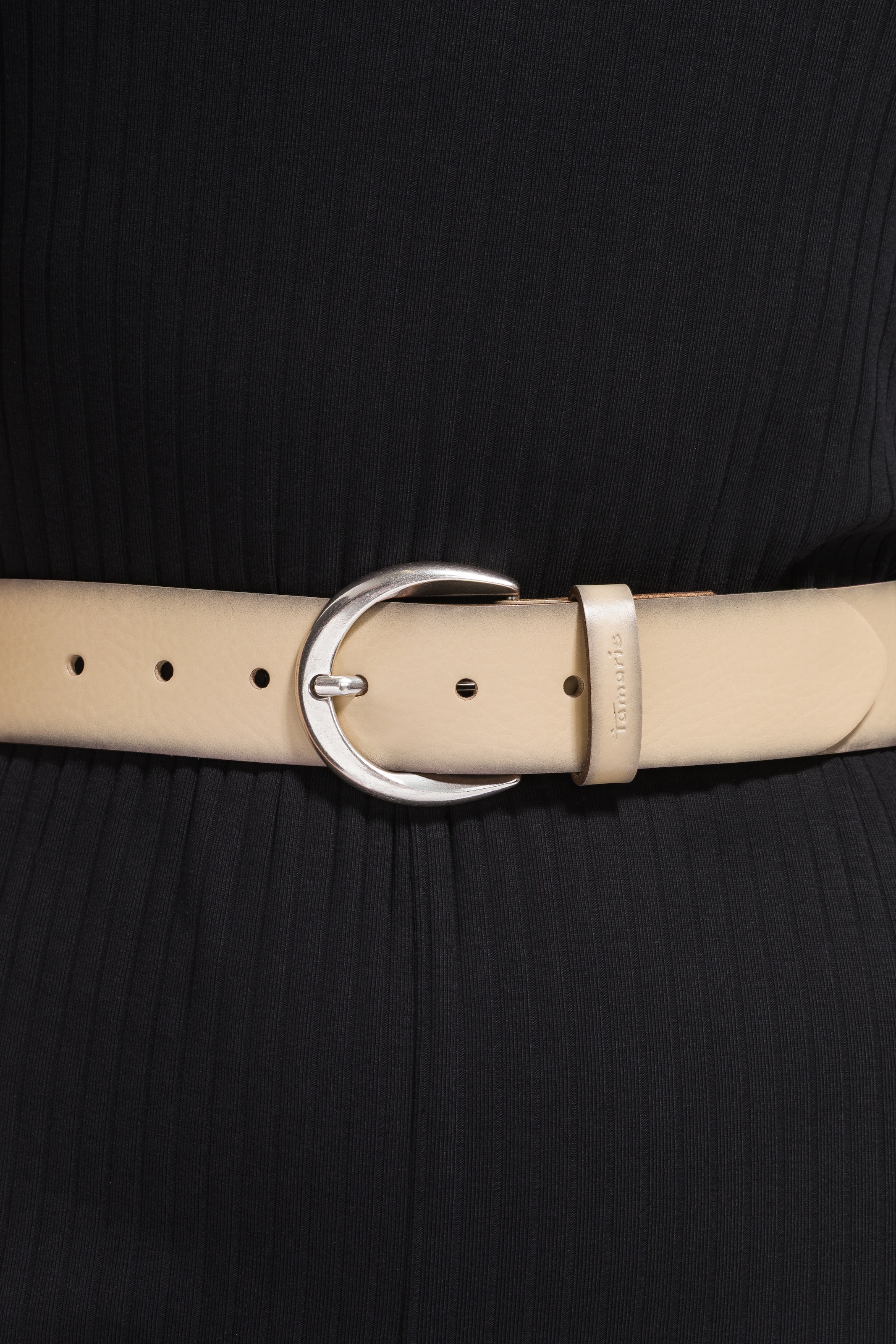 Tamaris Ceinture en cuir »Charlotte Silver« avec boucle ardillon demi-ronde argent poli, largeur 4 cm
