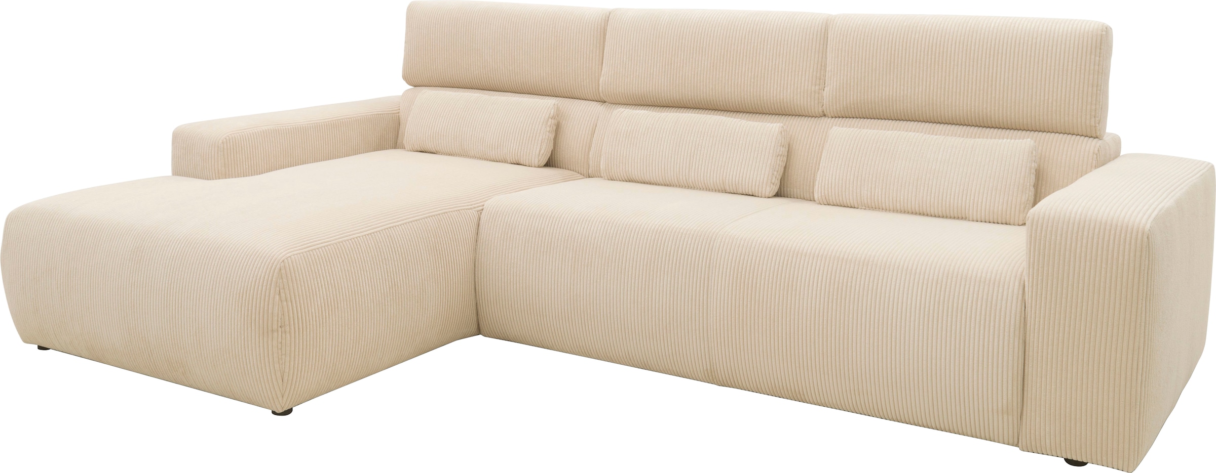 DOMO collection Ecksofa »Brandon B/T: 289/177 cm, belastbar bis 140kg/ Sitz, L-Form«, ohne Sitztiefenverstellung, Cord, creme