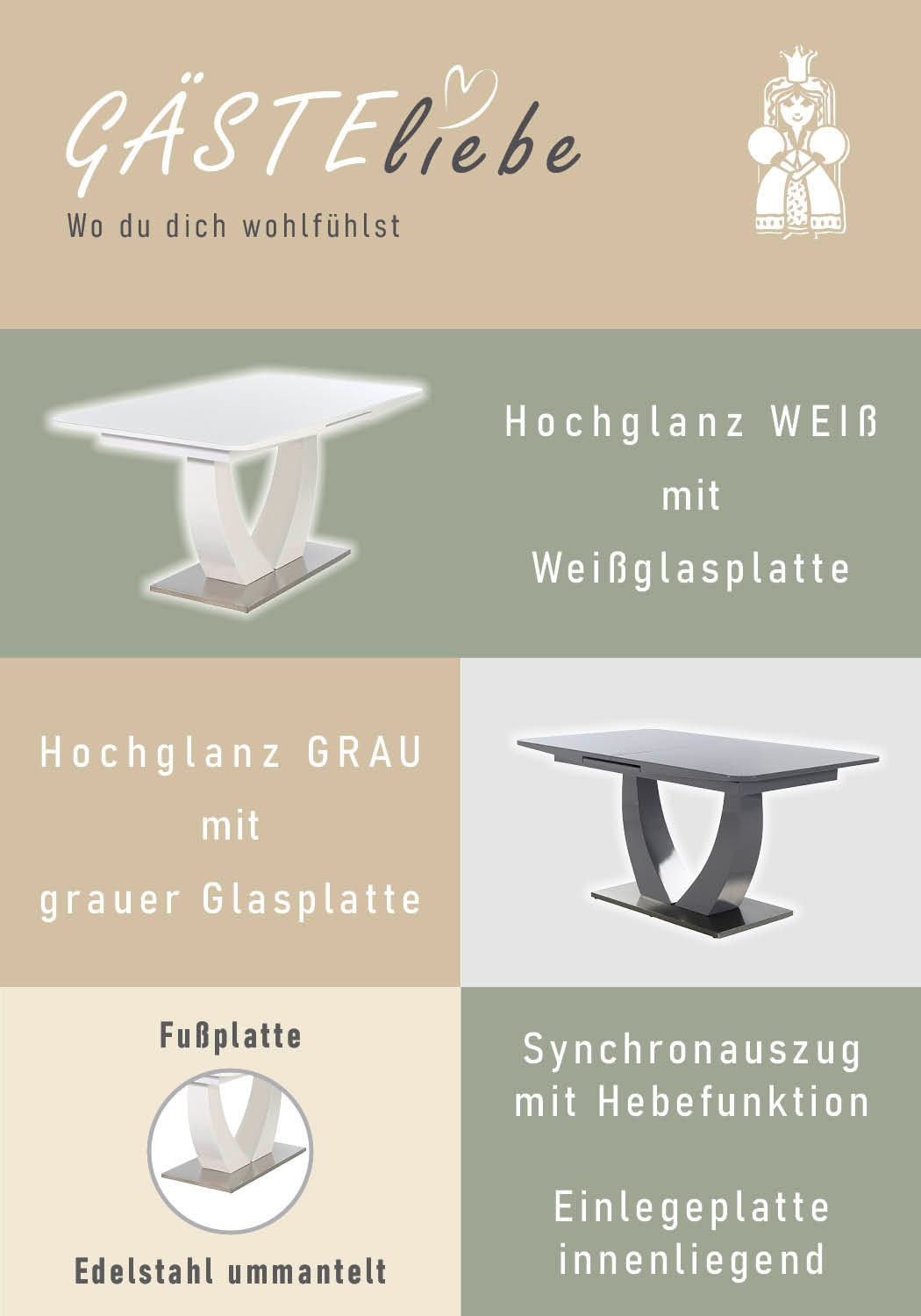 Jockenhöfer Gruppe Table de salle à manger »Ulm« Hochglanz, mit Synchronauszug, Breite 160-200 cm