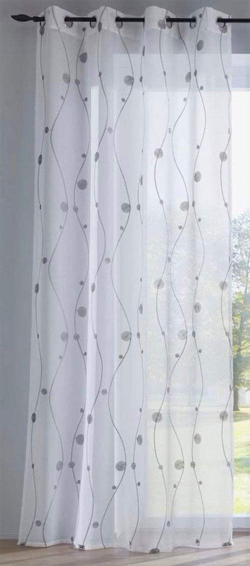 Image of Kutti Vorhang "Nelly" Ösen 1 Stk. tlg. mit praktischen Ösen, halbtransparent, modern bestickt Kreise grau